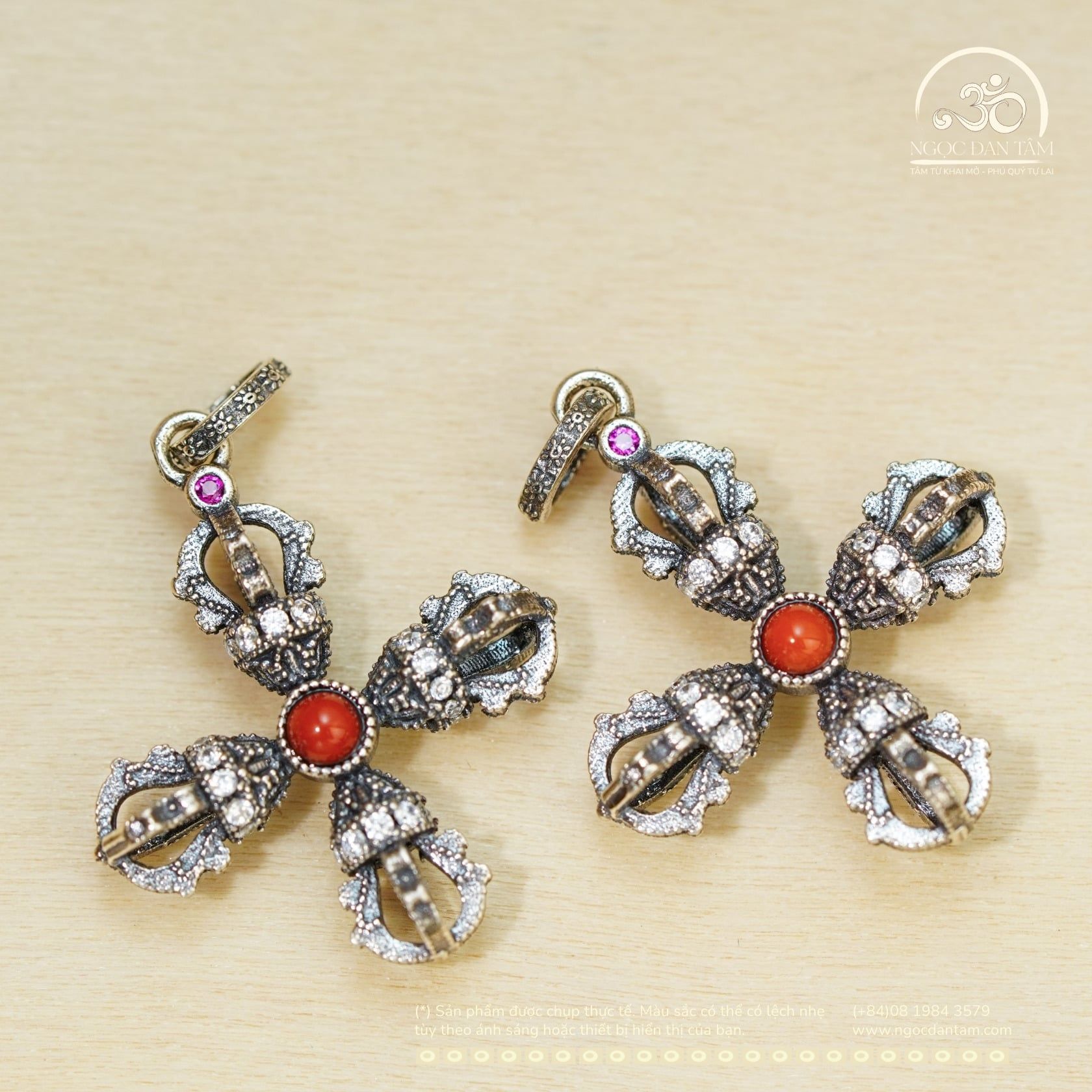  Mặt Dây Chuyền Kim Cang Phối Đá - Bạc Đen 925 Cao Cấp 