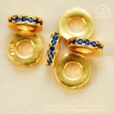  Charm Tròn Dẹp Xanh Đen 7.80mm - BẠC 925 Mạ Vàng Cao Cấp 