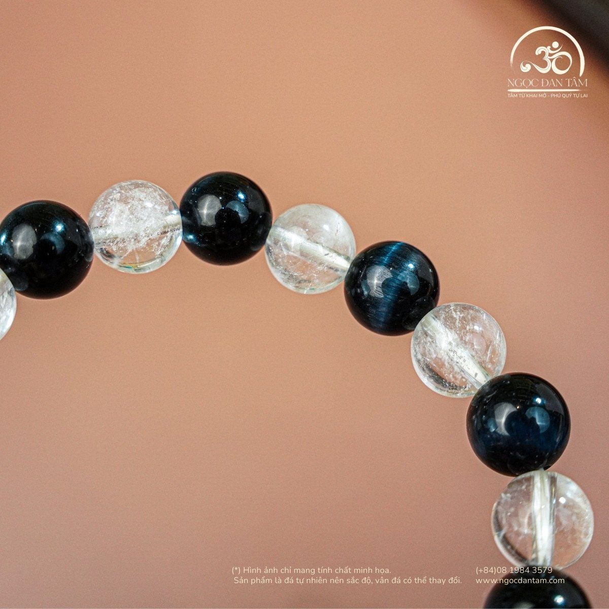  Vòng Tay Thạch Anh Trắng Rạn 8mm 2A Phối Mắt Chim Ưng 8mm 5A 