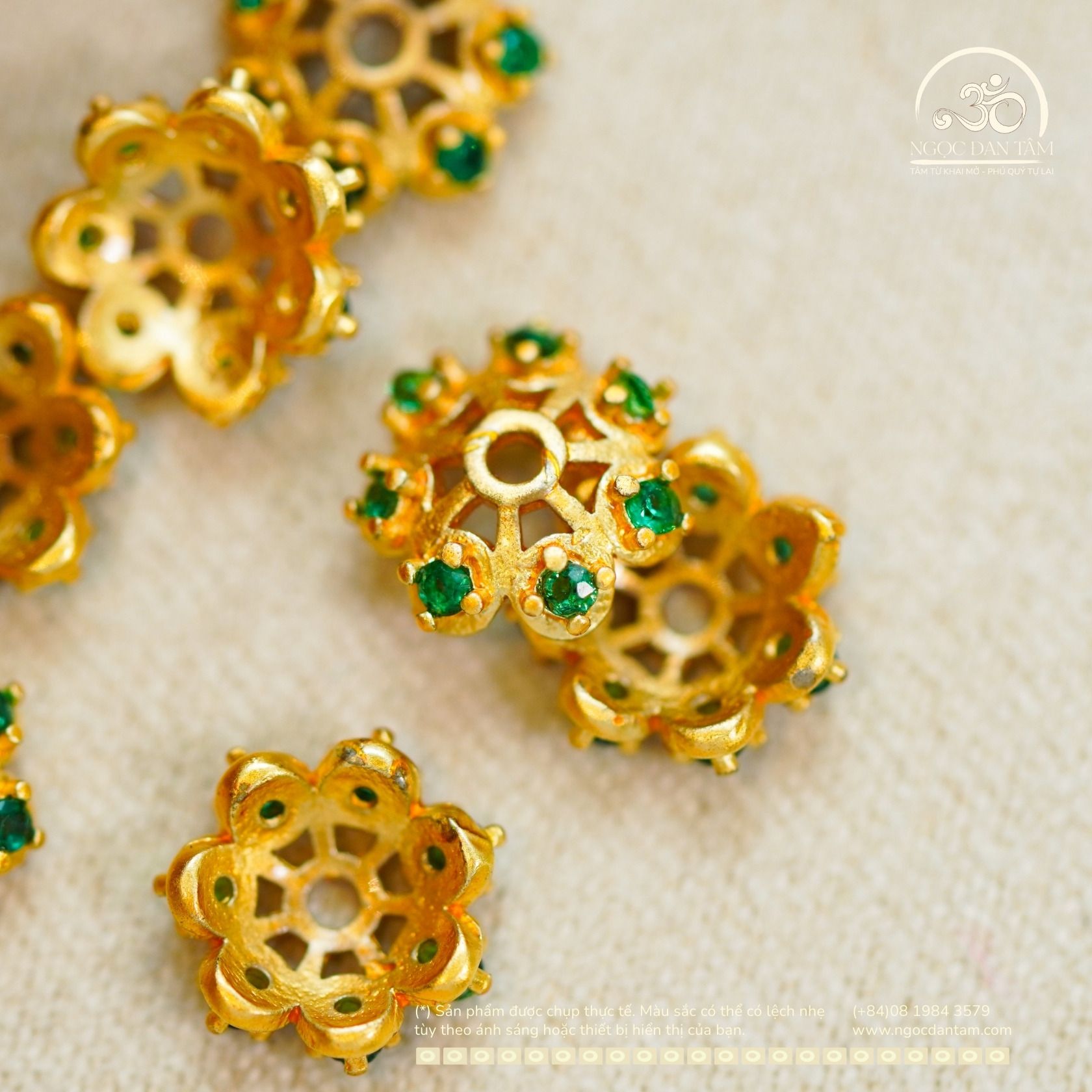  Charm Ốp Hoa Đá Xanh 7,78mm - Charm Kim Loại Mạ Vàng Cao Cấp 