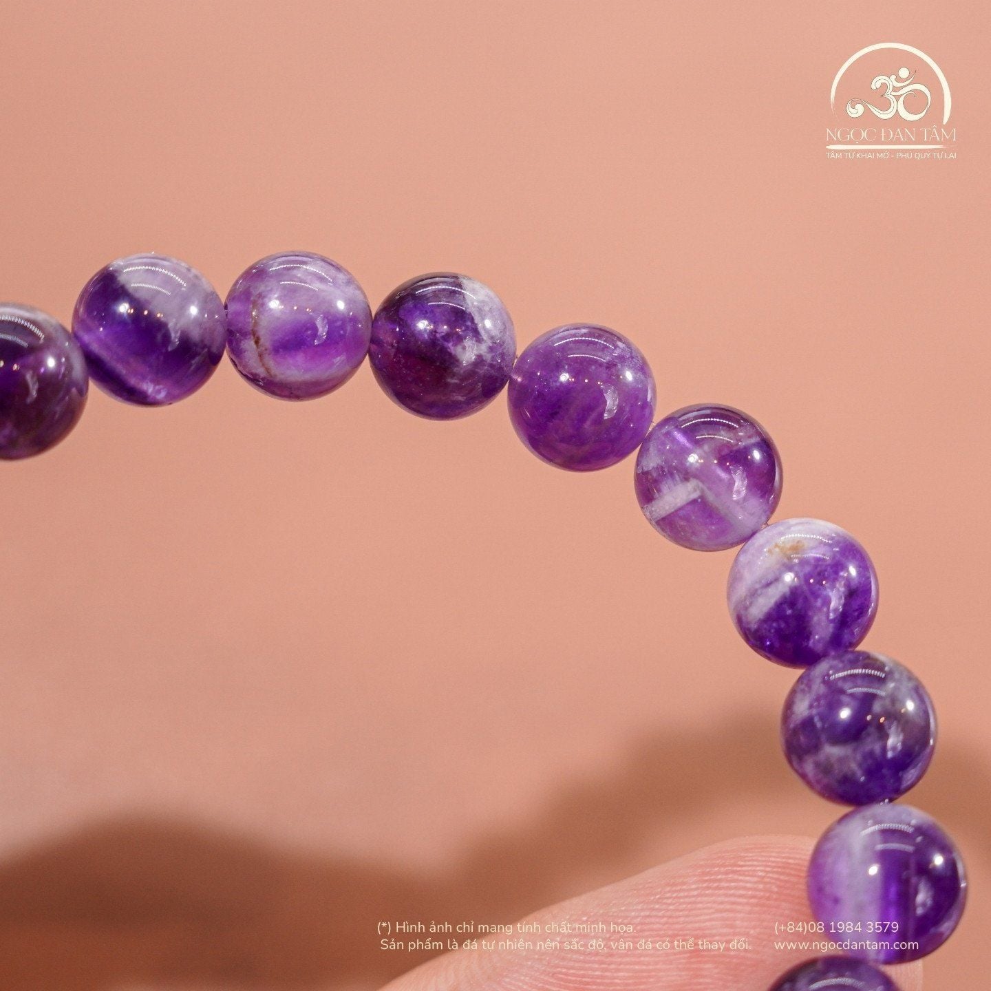  Vòng Tay Thạch Anh Tím Vân Mây 8mm 2A 