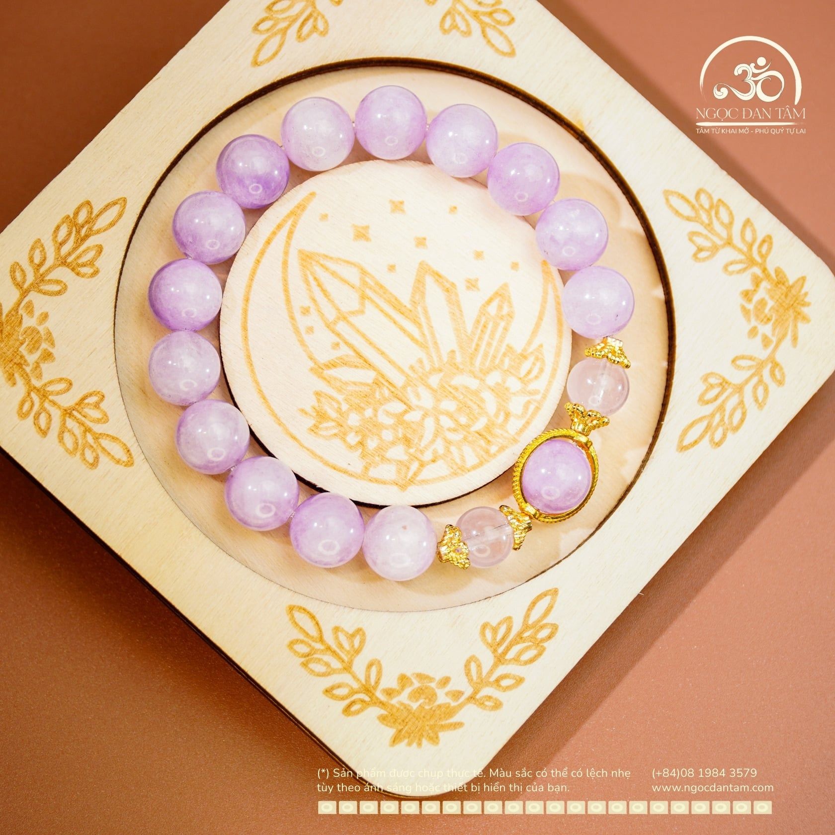  Vòng Tay Thạch anh Tím Lavender 10mm 3A Phối Charm Bọc Đá 