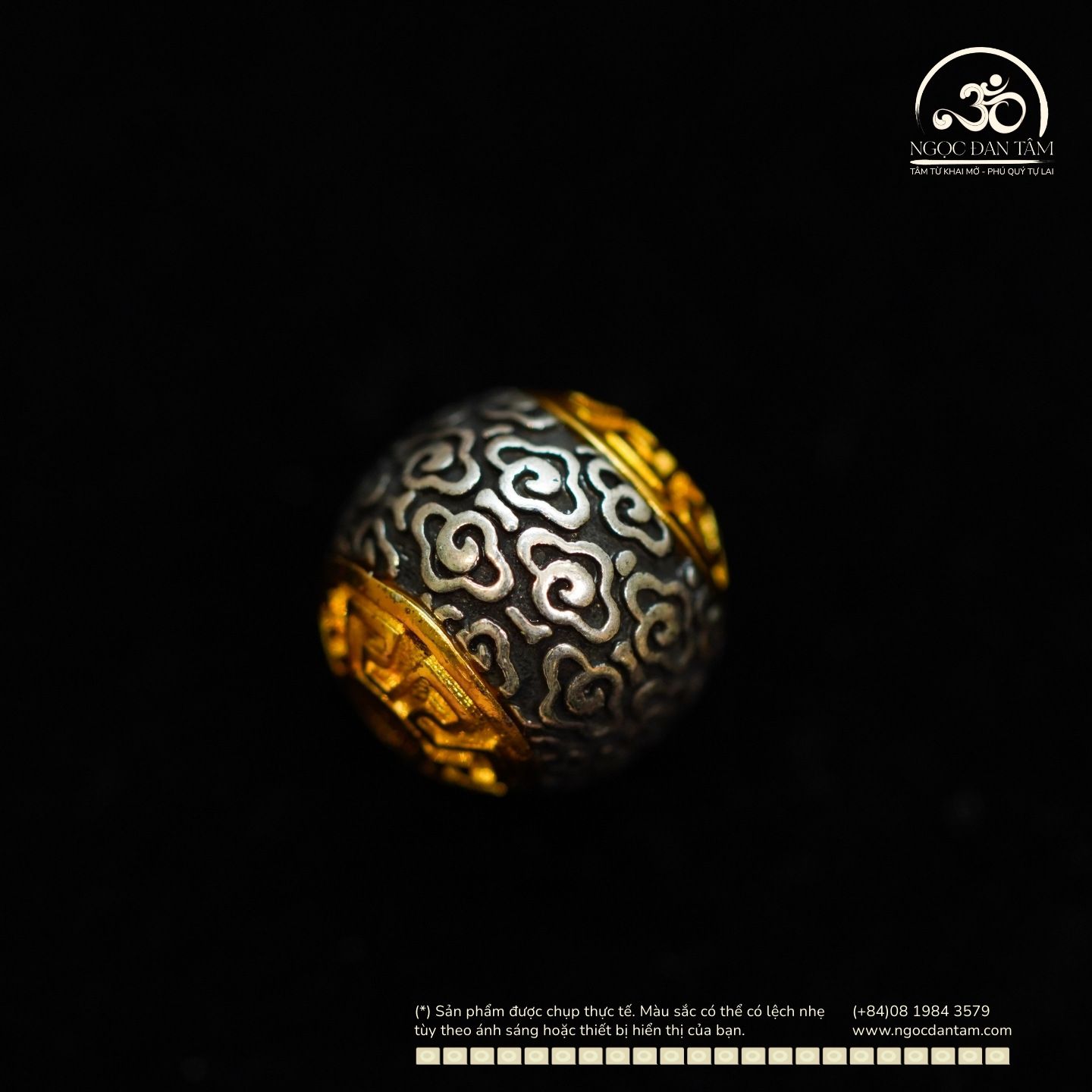  Hạt Tròn Hoa Văn 11,27mm - Bạc Mạ Vàng Cao Cấp 