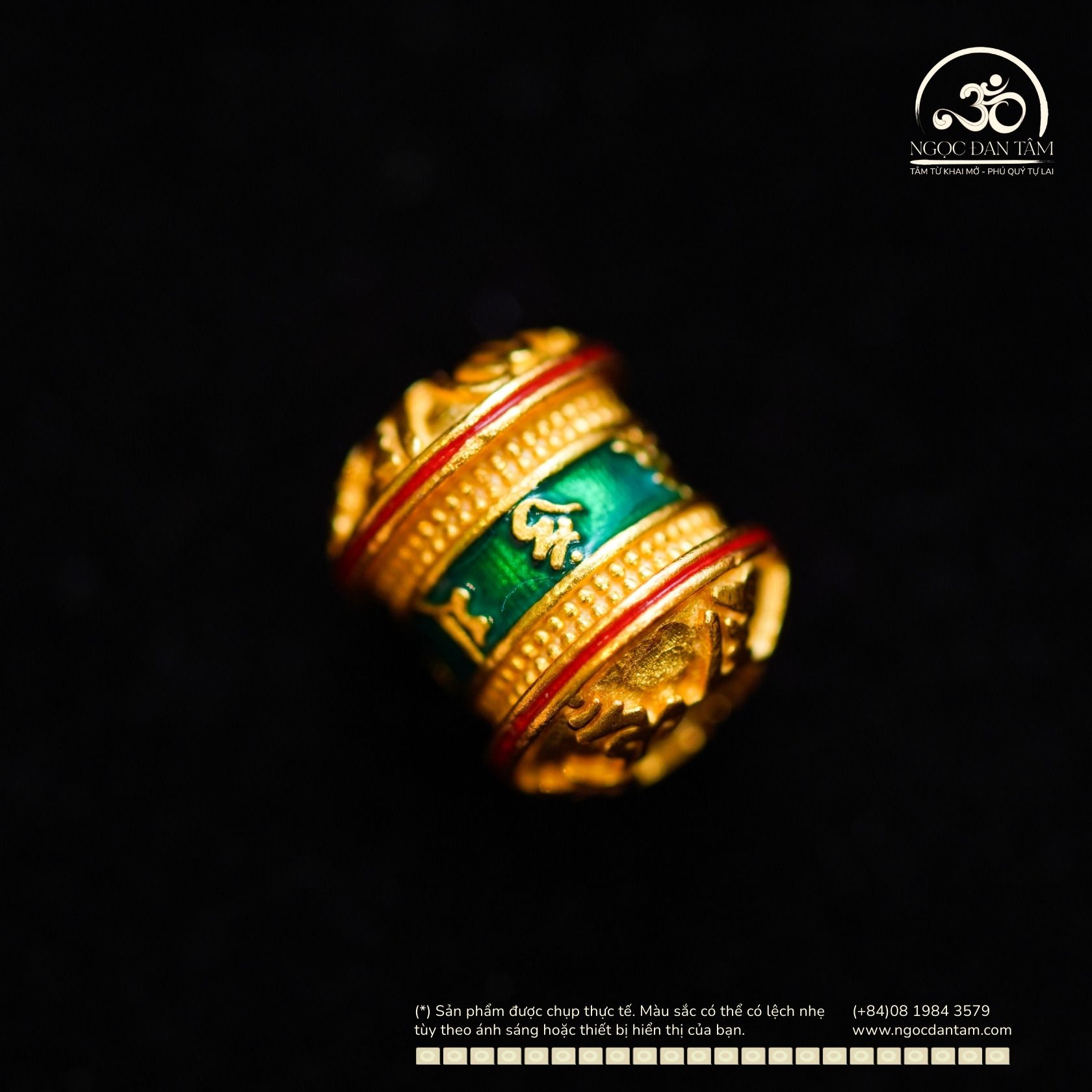  Charm Lu Thống Lục Tự Xanh Lá 9,43mm - Bạc Mạ Vàng Cao Cấp 