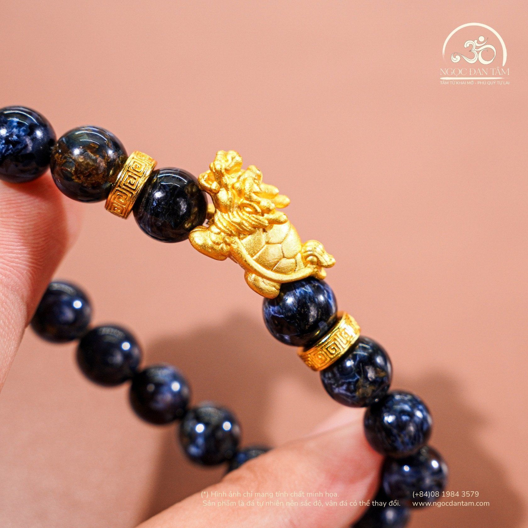  Vòng Tay Đá Giông Bão 9mm 5A Phối Charm Long Quy 