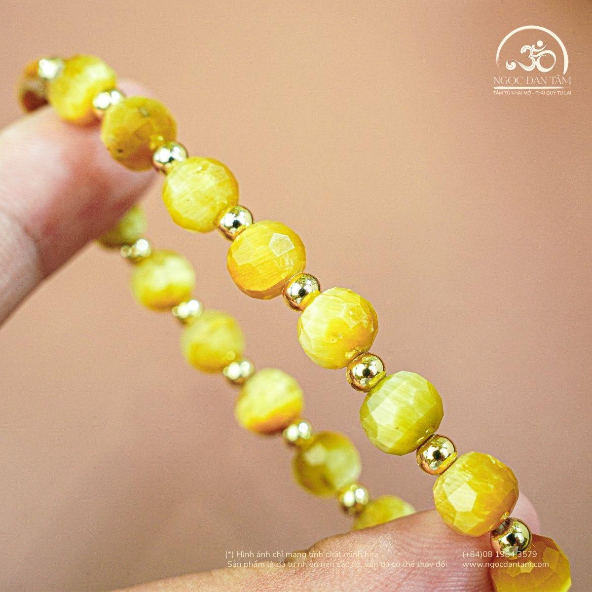 Vòng Tay Mắt Hổ Vàng 6x8mm Thuôn Phối Charm 
