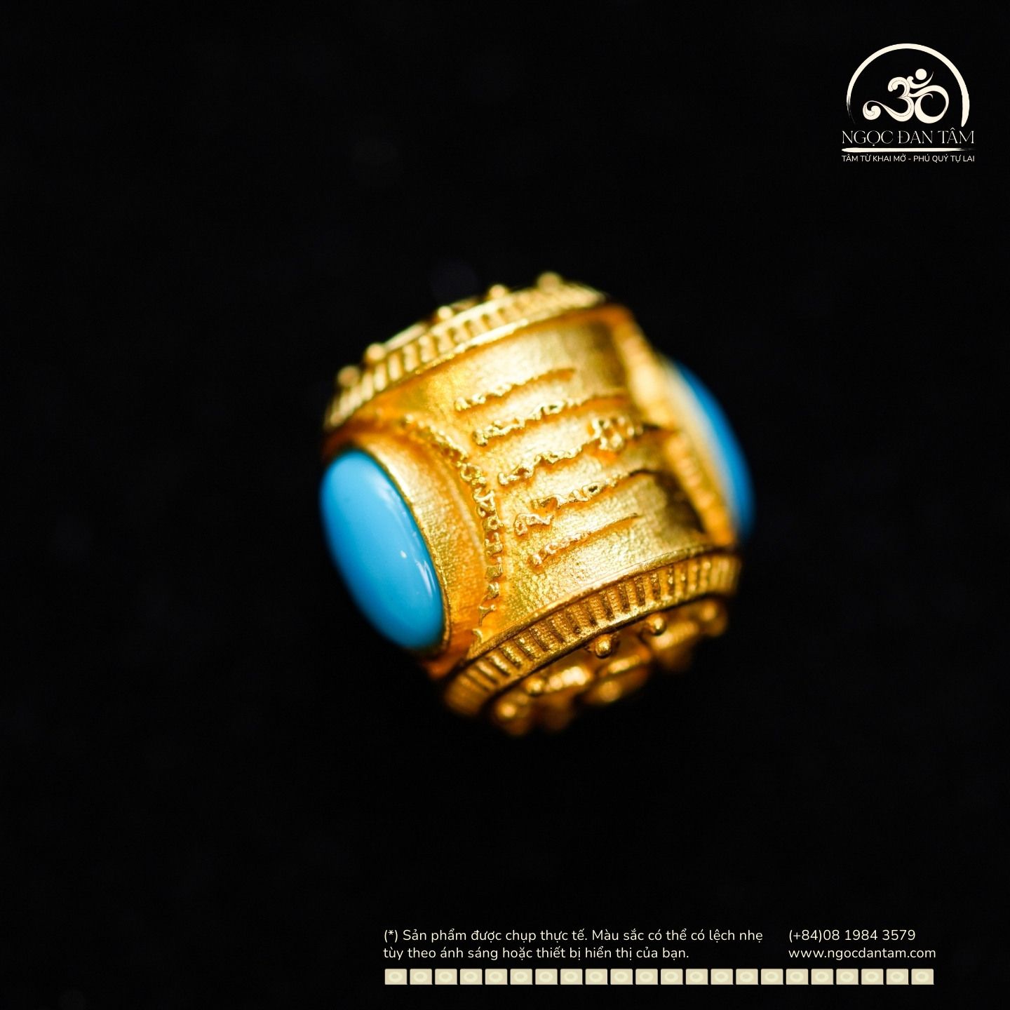  Charm Trụ Đá Xanh 9.73mm  - Kim Loại Mạ Vàng Cao Cấp 