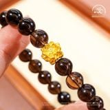  Vòng Tay Thạch Anh Khói 8mm 2A Phối Charm Hoa Sen 