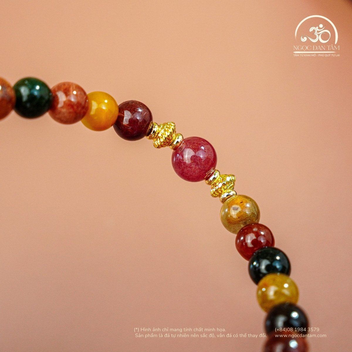  Vòng Tay Thạch Tóc Hỗn Hợp Phối Charm 6mm 5A 