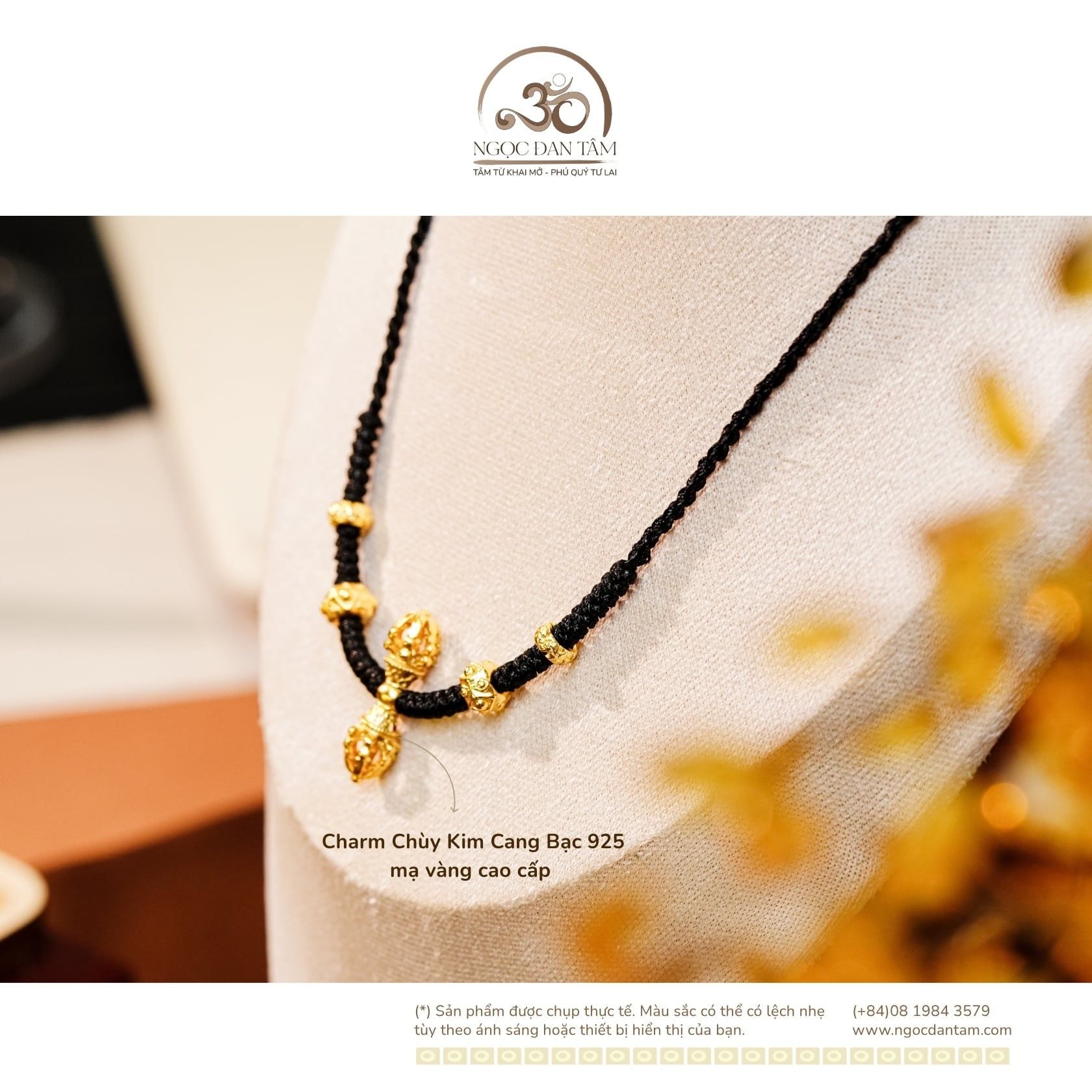  Vòng Tay + Vòng Cổ Thắt Dây Charm Chùy Kim Cang Bạc 925 Mạ Vàng Cao Cấp 