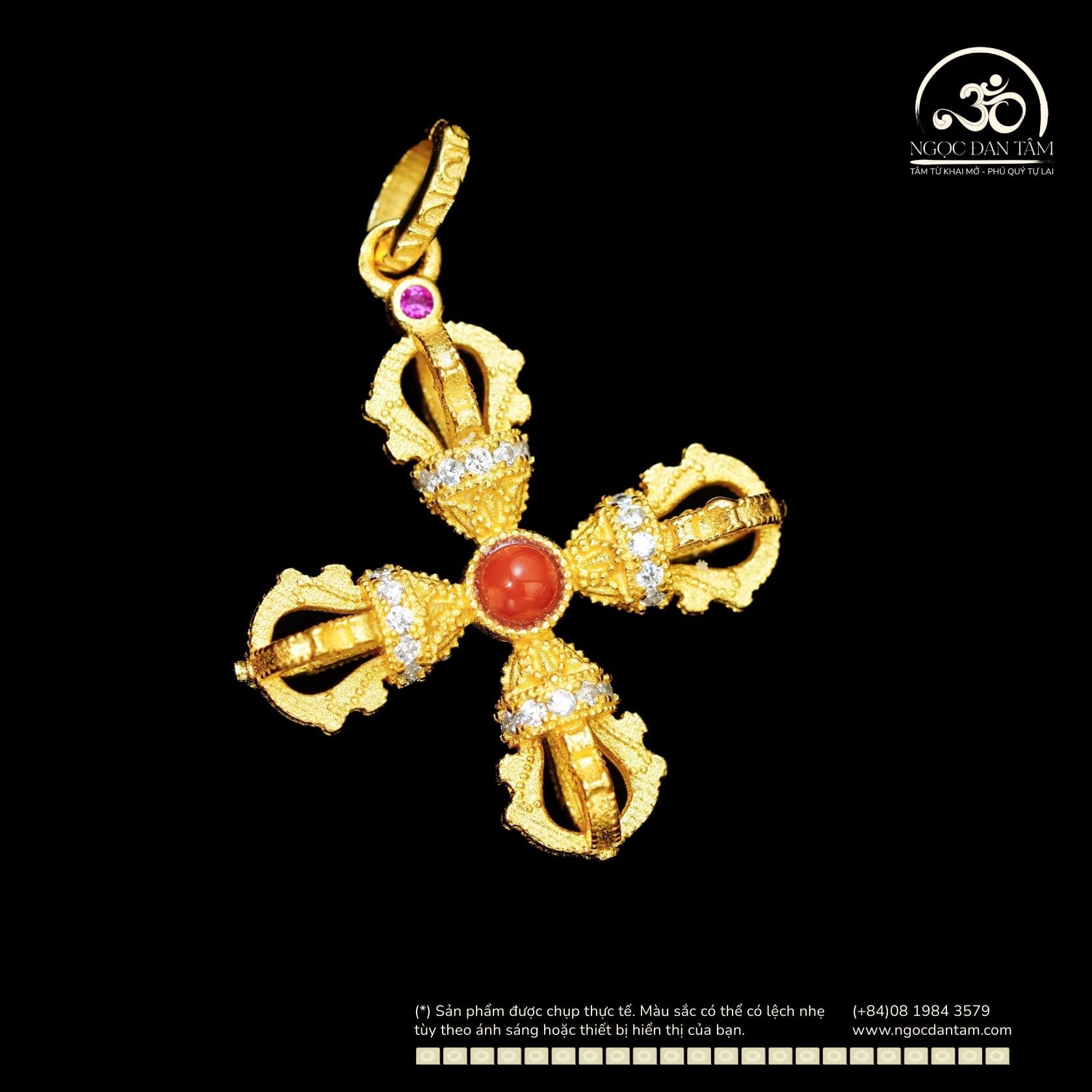  Mặt Dây Chuyền Kim Cang Phối Đá - Bạc 925 Mạ Vàng Cao Cấp 