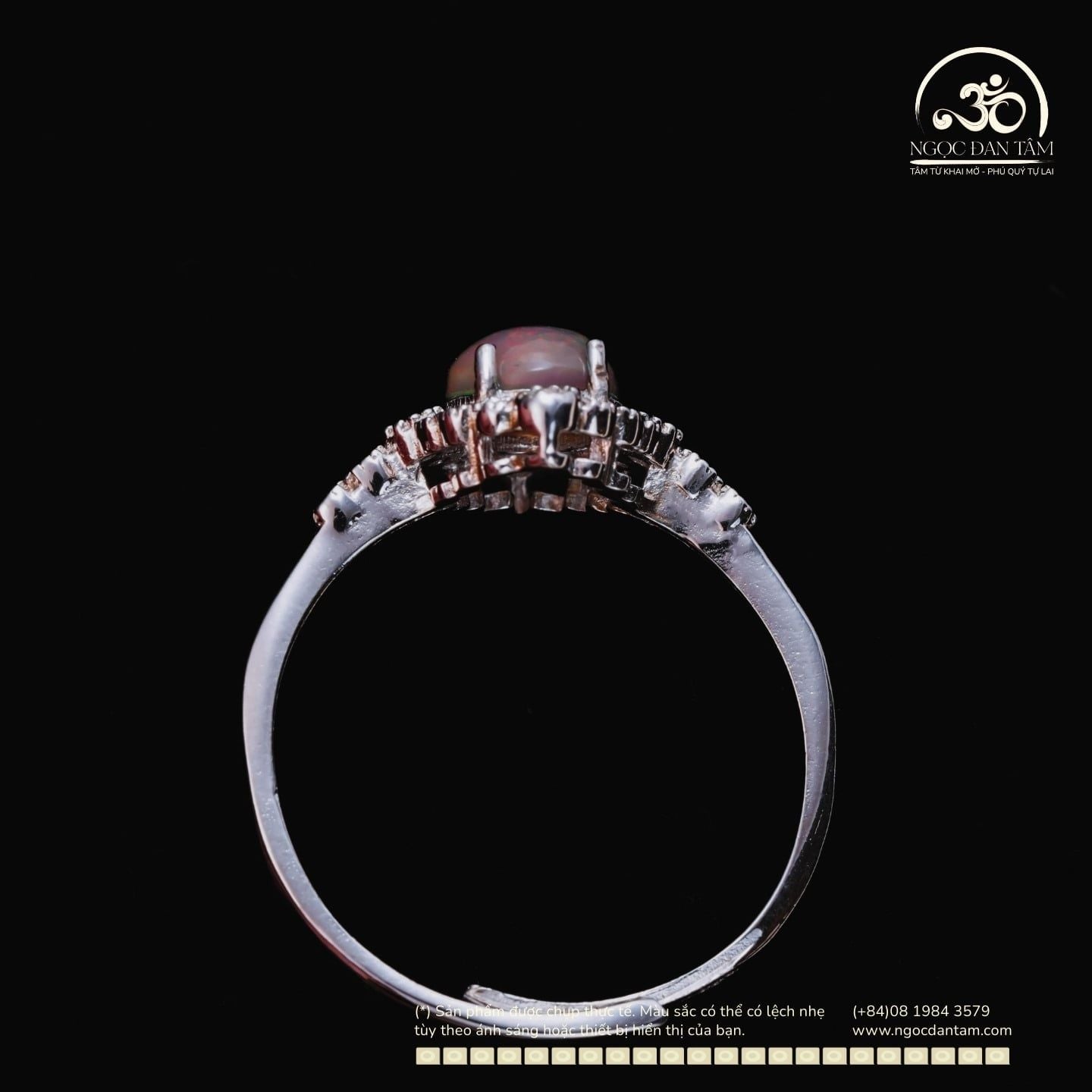  Nhẫn Bạc 925 Đính Đá Opal Xám 6x8mm 