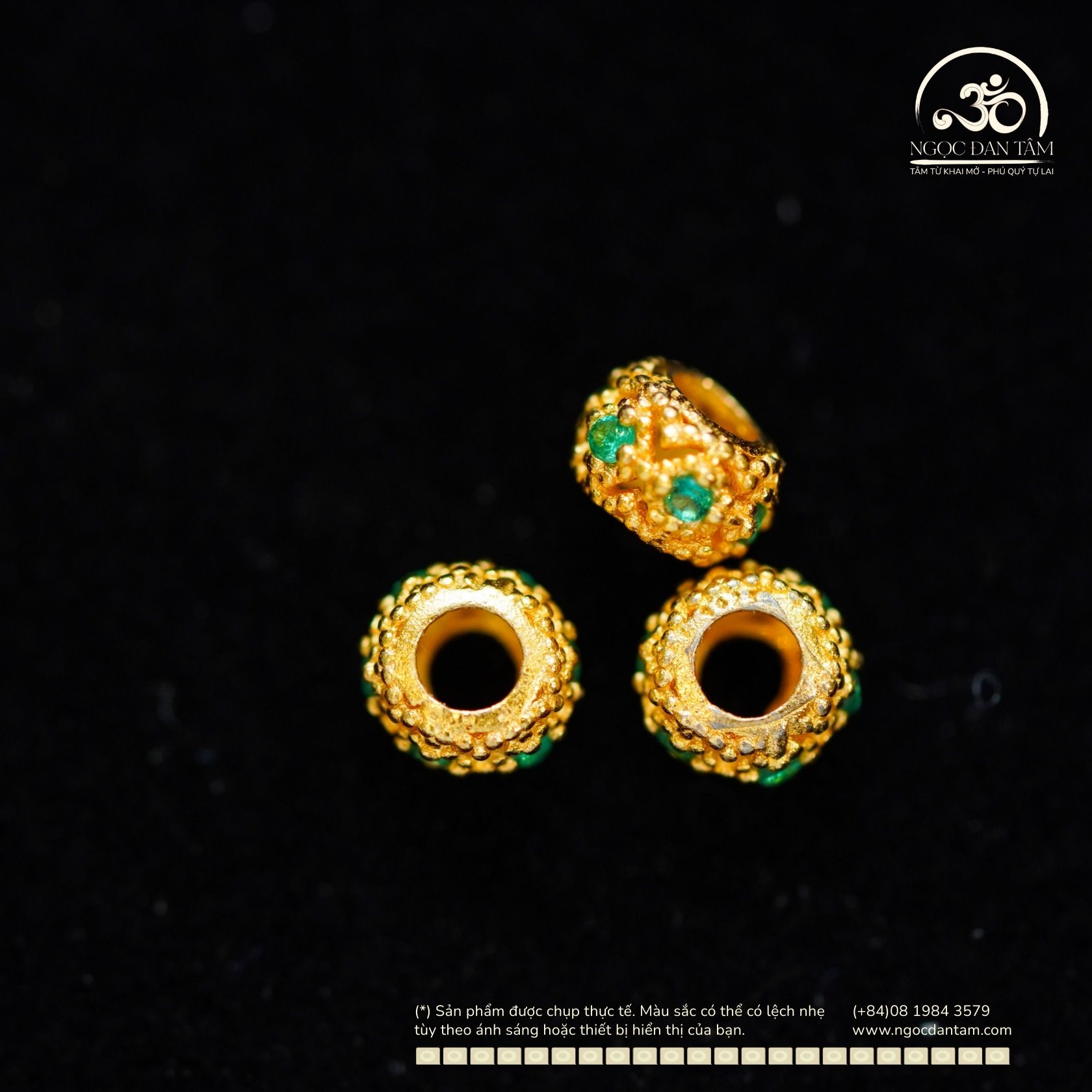  Charm Vòng Nhỏ Đính Đá Ngọc Lục Bảo 4,59mm - Kim Loại Mạ Vàng Cao Cấp 