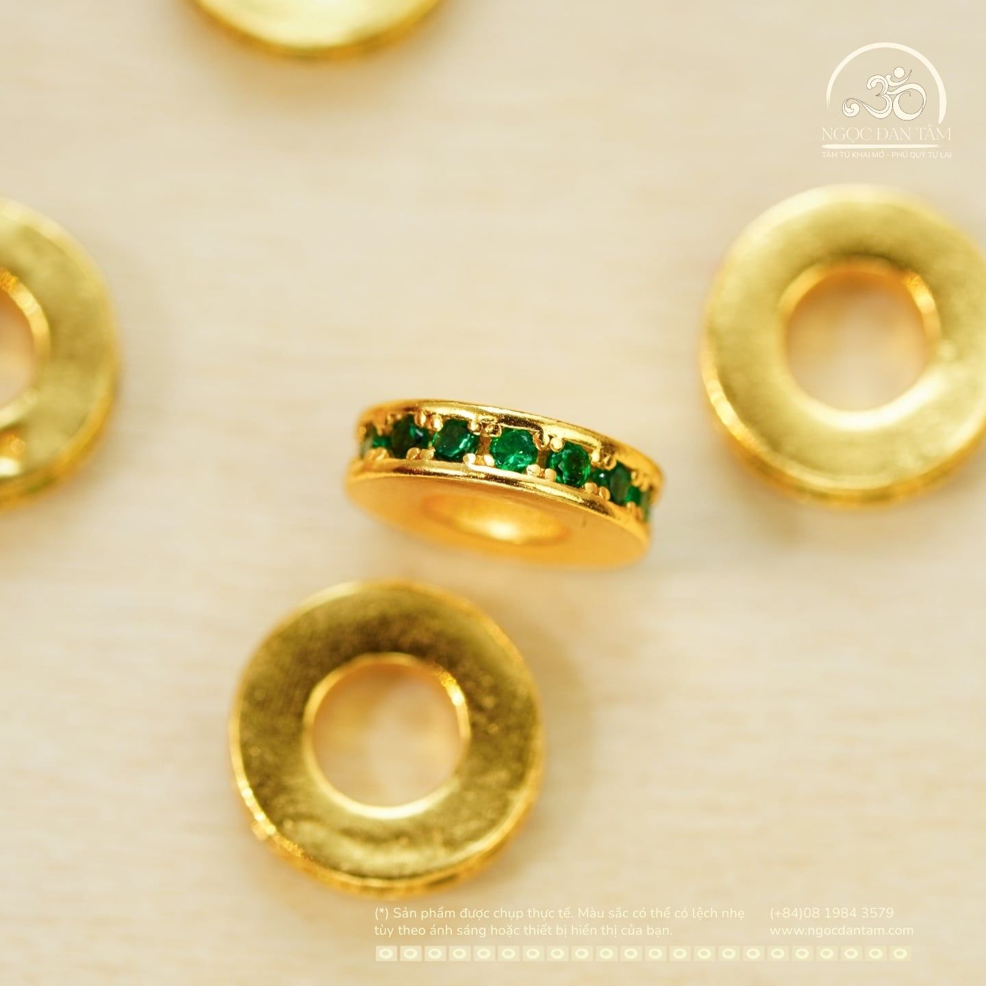  Charm Tròn Dẹp Xanh Lá 7.86mm - Bạc 925 Mạ Vàng Cao Cấp 