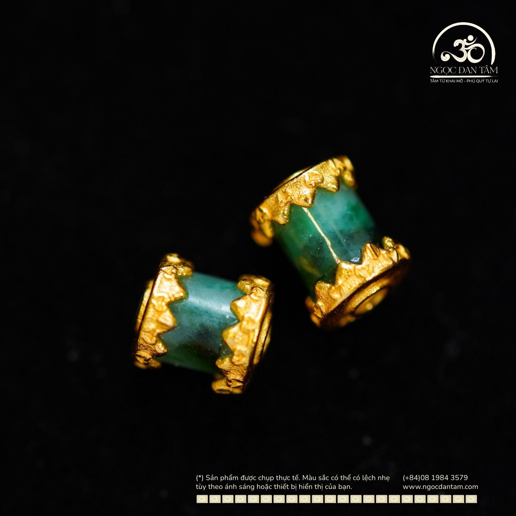  Charm Trụ Xanh Ngọc Lục Bảo Nhỏ 5,85mm - Bạc 925 Mạ Vàng Cao Cấp 