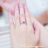  Nhẫn Bạc 925 Đính Đá Thạch Anh Tím Tim 6mm 