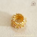  Charm Trụ Tròn Đính Hạt Hồng 9.21mm - Kim Loại Mạ Vàng Cao Cấp 