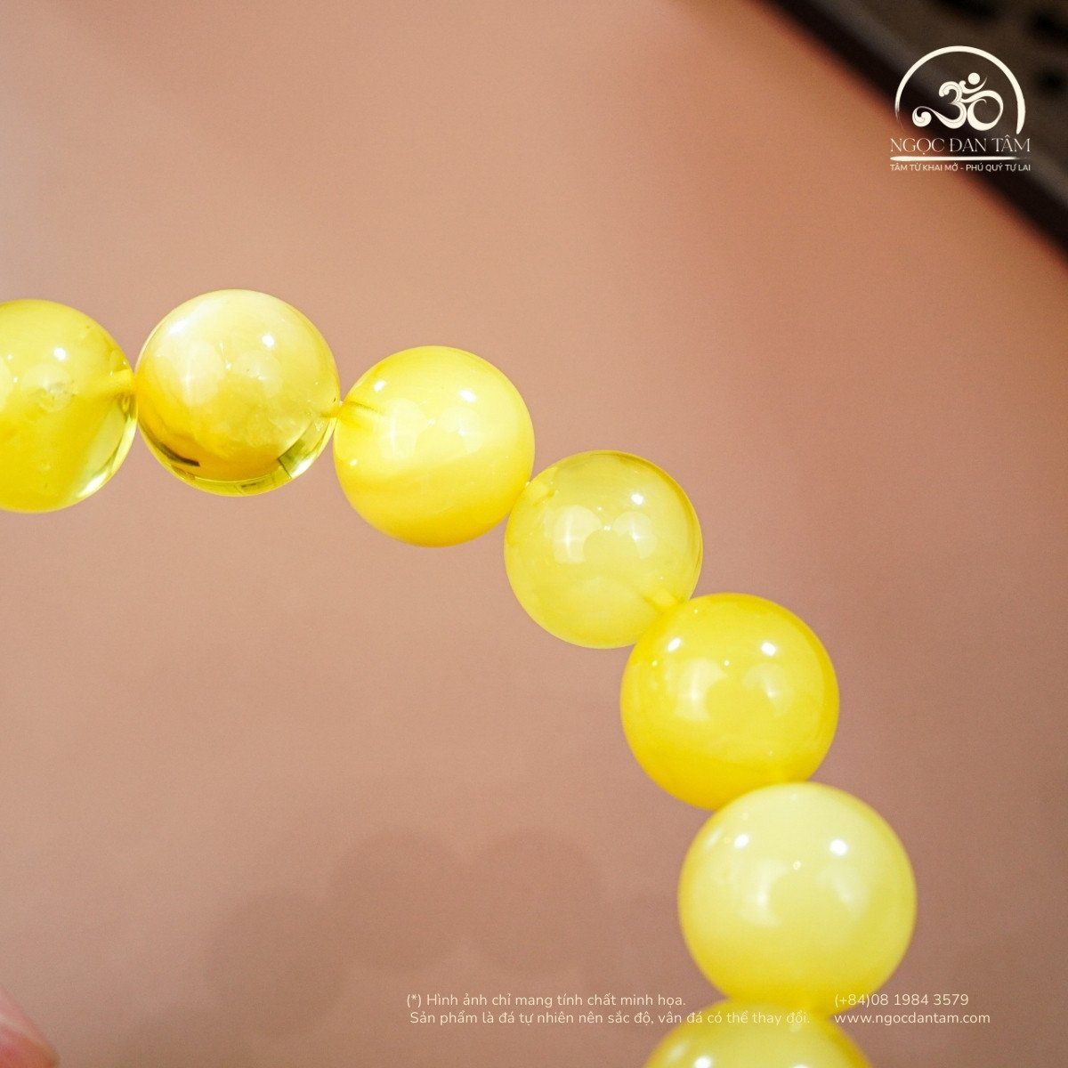  Vòng Tay Hổ Phách Vàng Bơ 14mm 24gram 