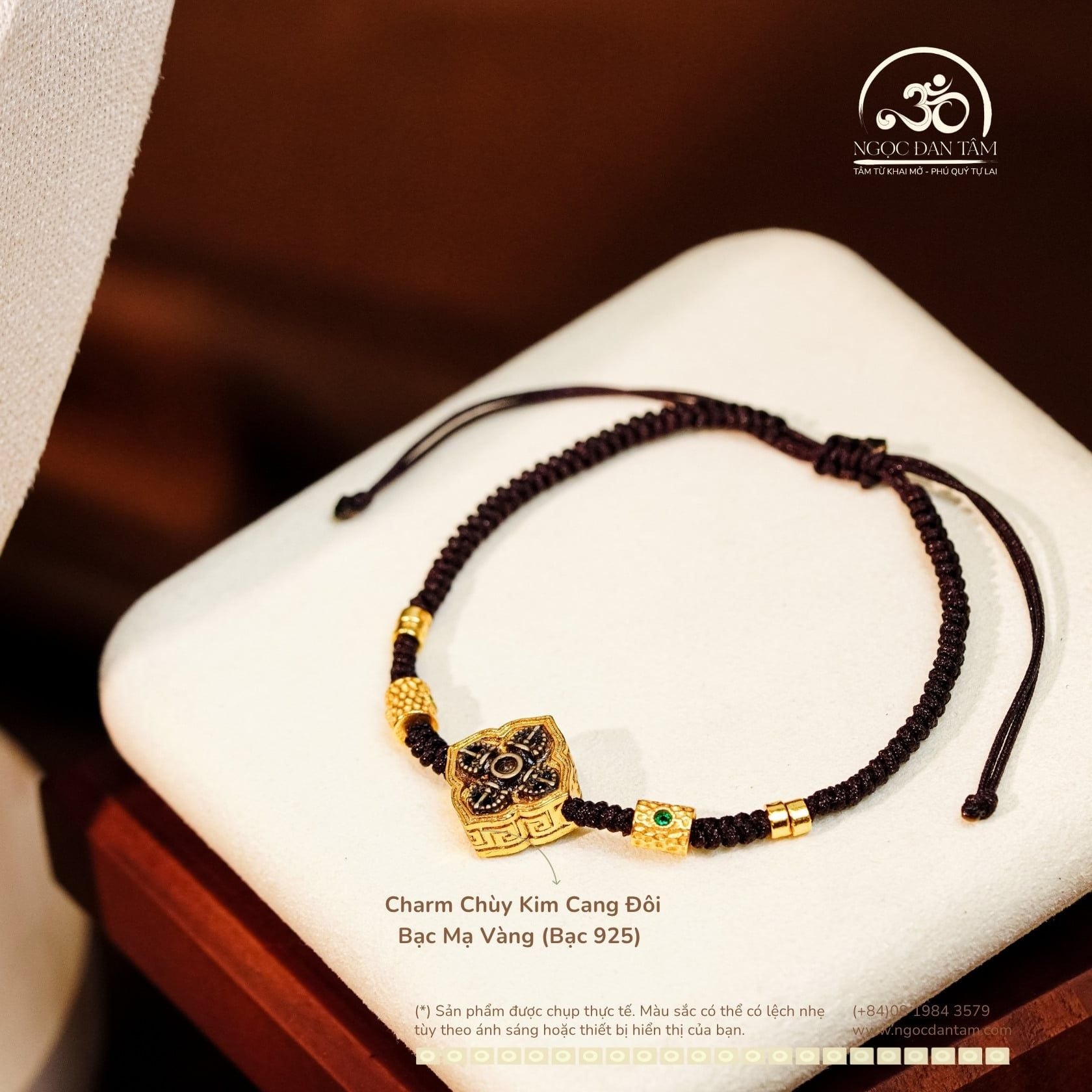  Vòng Tay + Vòng Cổ Thắt Dây Charm Chùy Kim Cang Đôi Bạc 925 Mạ Vàng Cao Cấp 