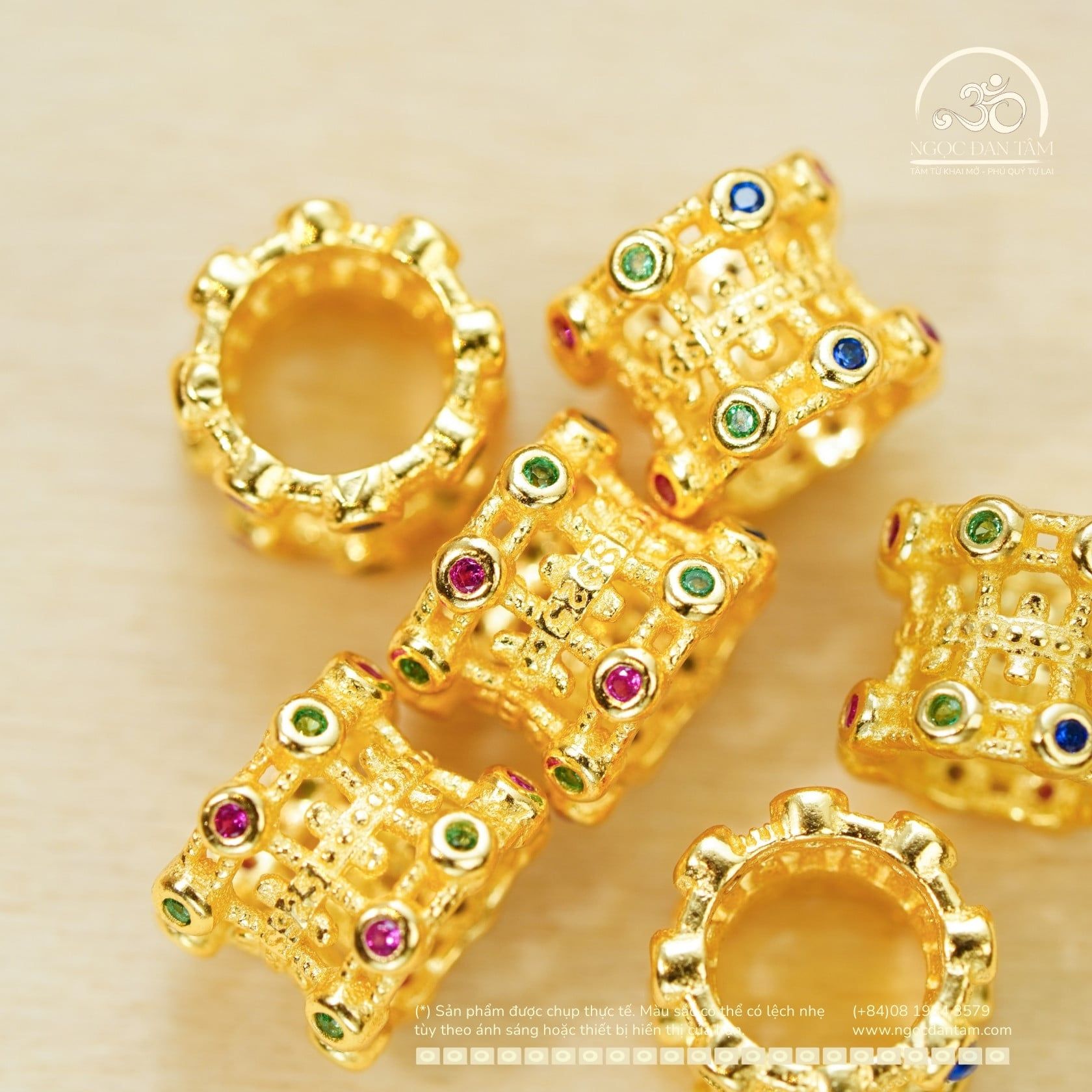  Charm Trống Đính Đá 6.01mm - Bạc 925 Mạ Vàng Cao Cấp 