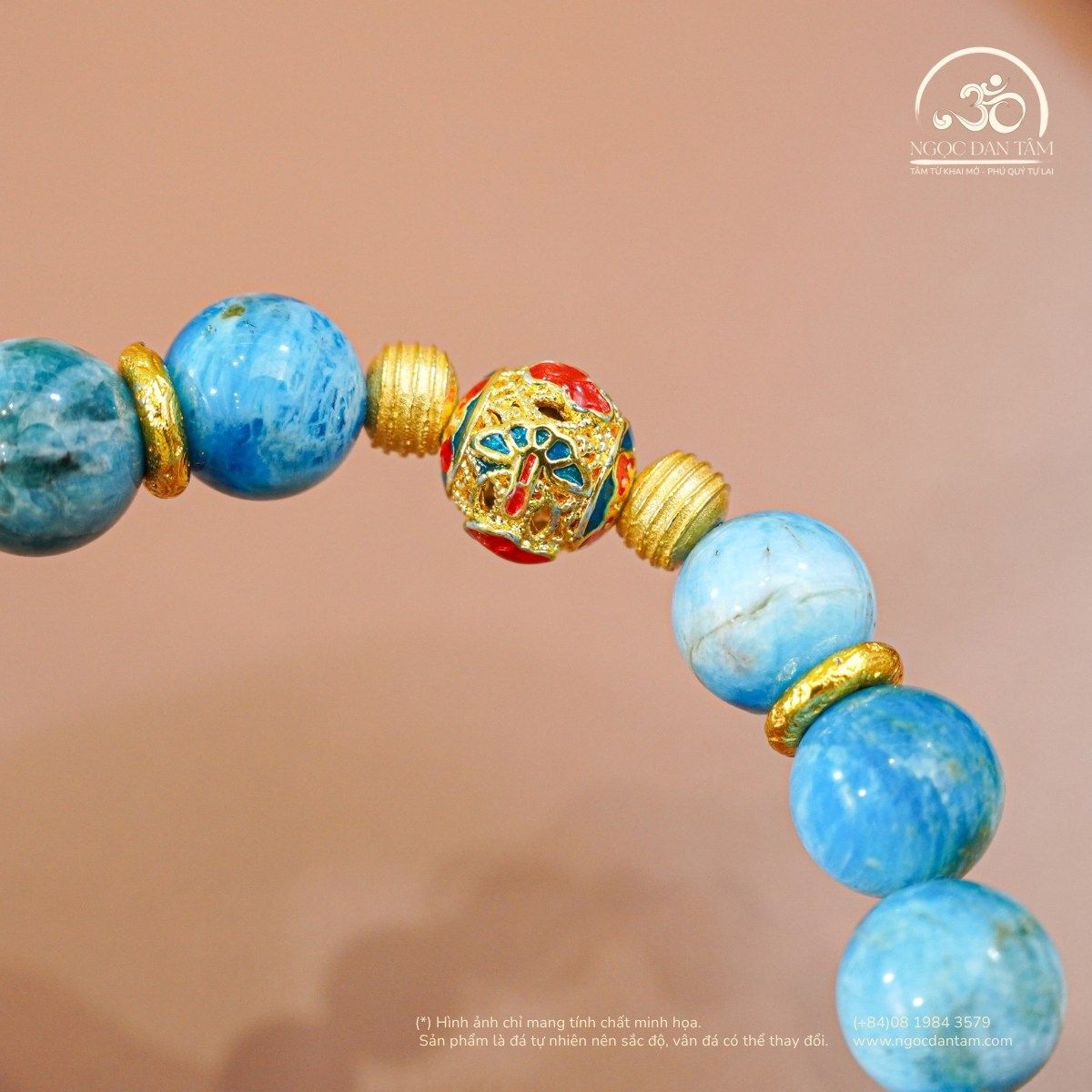  Vòng Tay Đá Larimar 10mm 3A Phối Charm Minh Châu 