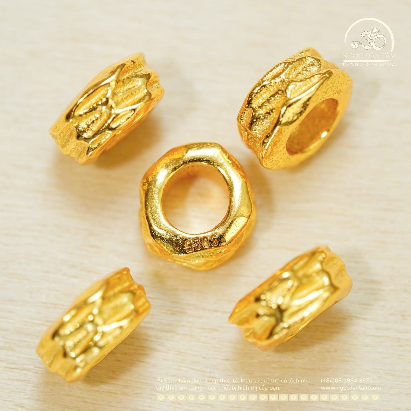  Charm Trụ Tròn Vảy Rồng Nhỏ - Bạc 925 Mạ Vàng Cao Cấp 