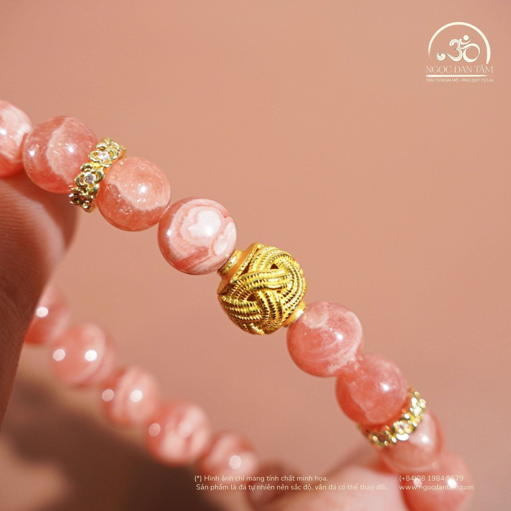  Vòng Tay Đá Đào Hoa Cát Tường 8mm 5A 