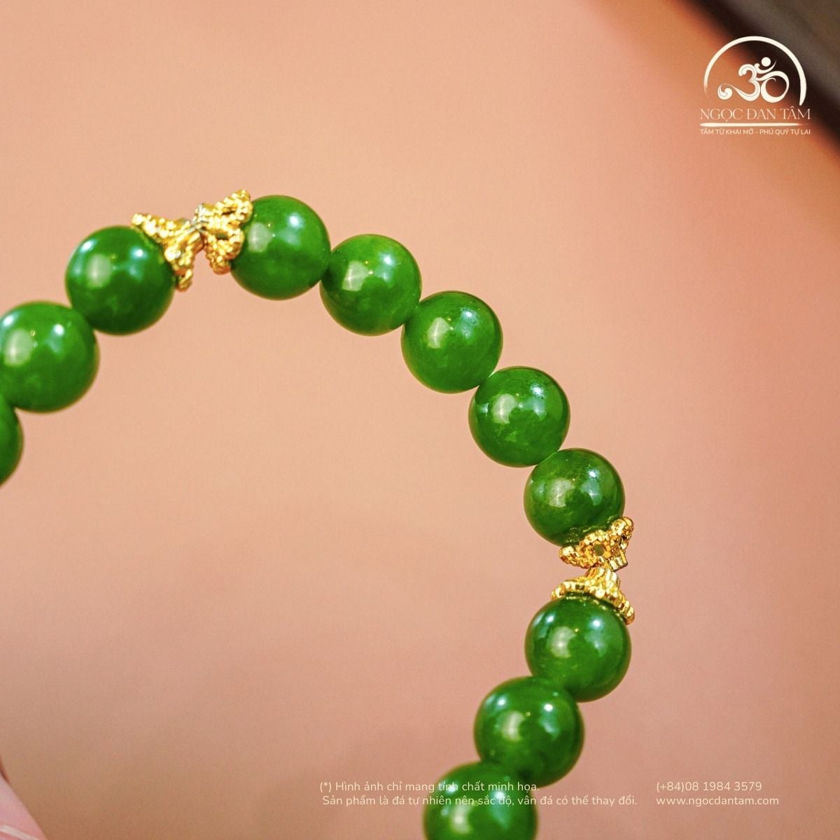  Vòng Tay Ngọc Bích Canada Phối Charm 8mm (5A.1) 