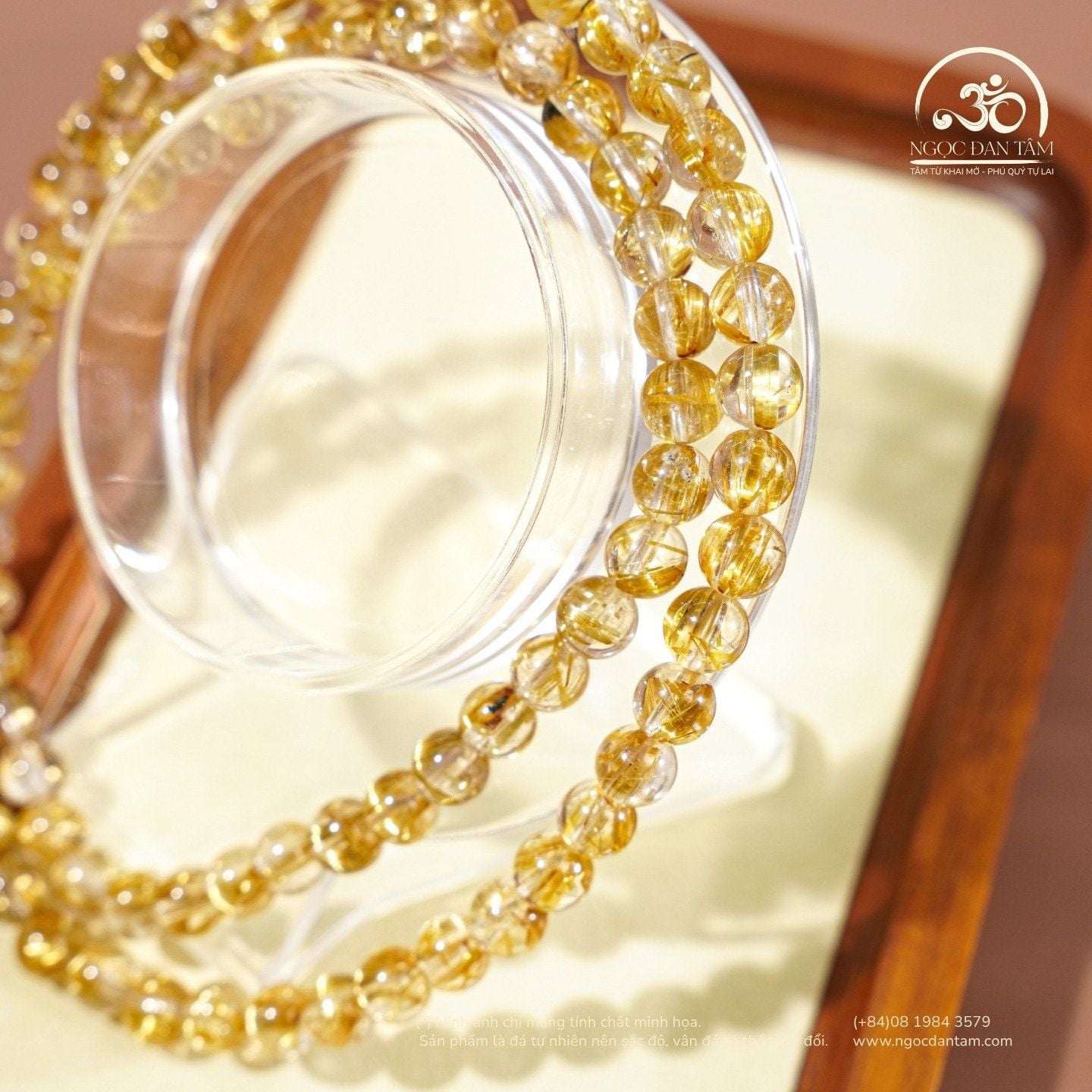  Chuỗi Thạch Anh Tóc Vàng Đồng Trục VVip 6mm 