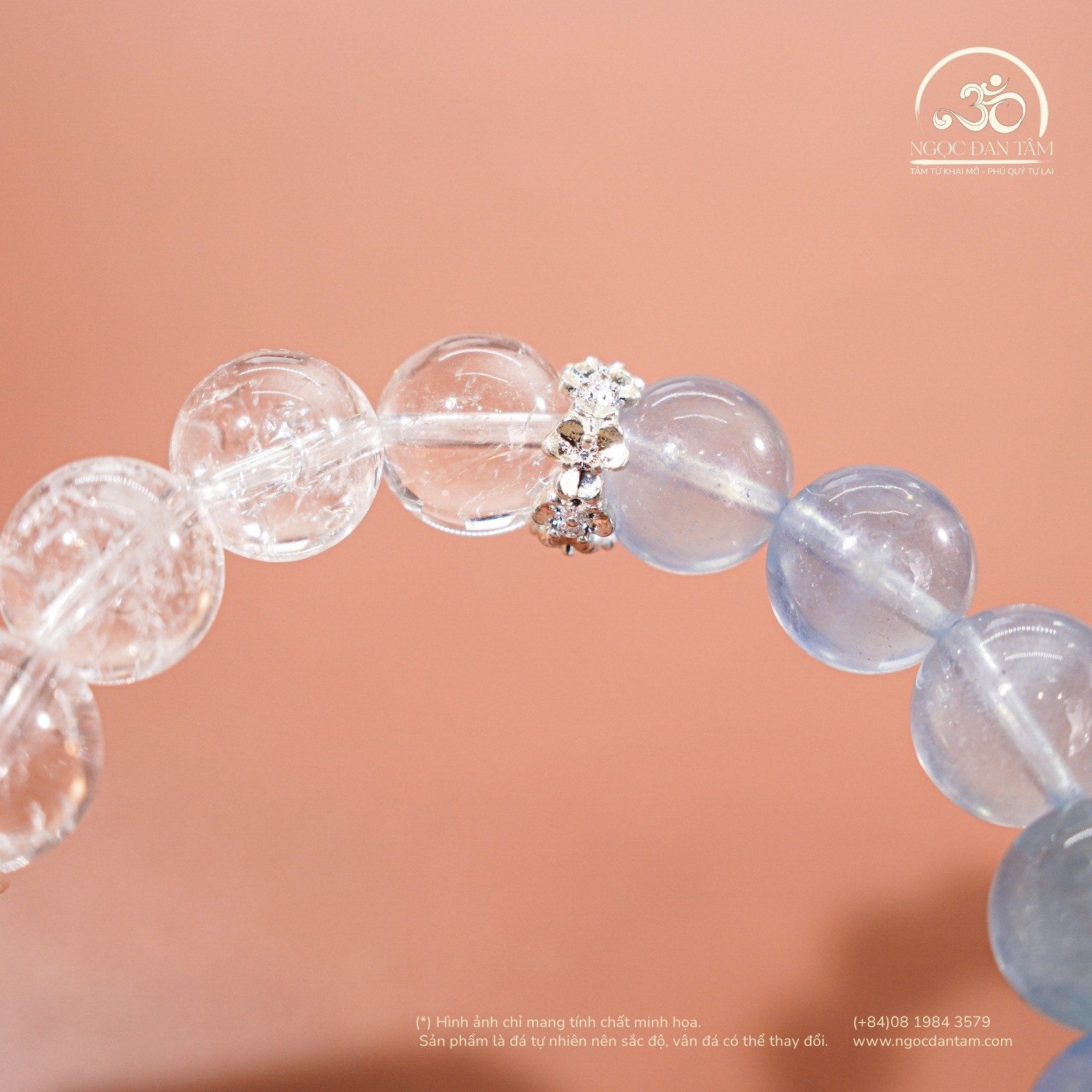  Vòng tay Liên Thủy (Aquamarine 10mm 3A & Thạch Anh Trắng 10mm 2A) 