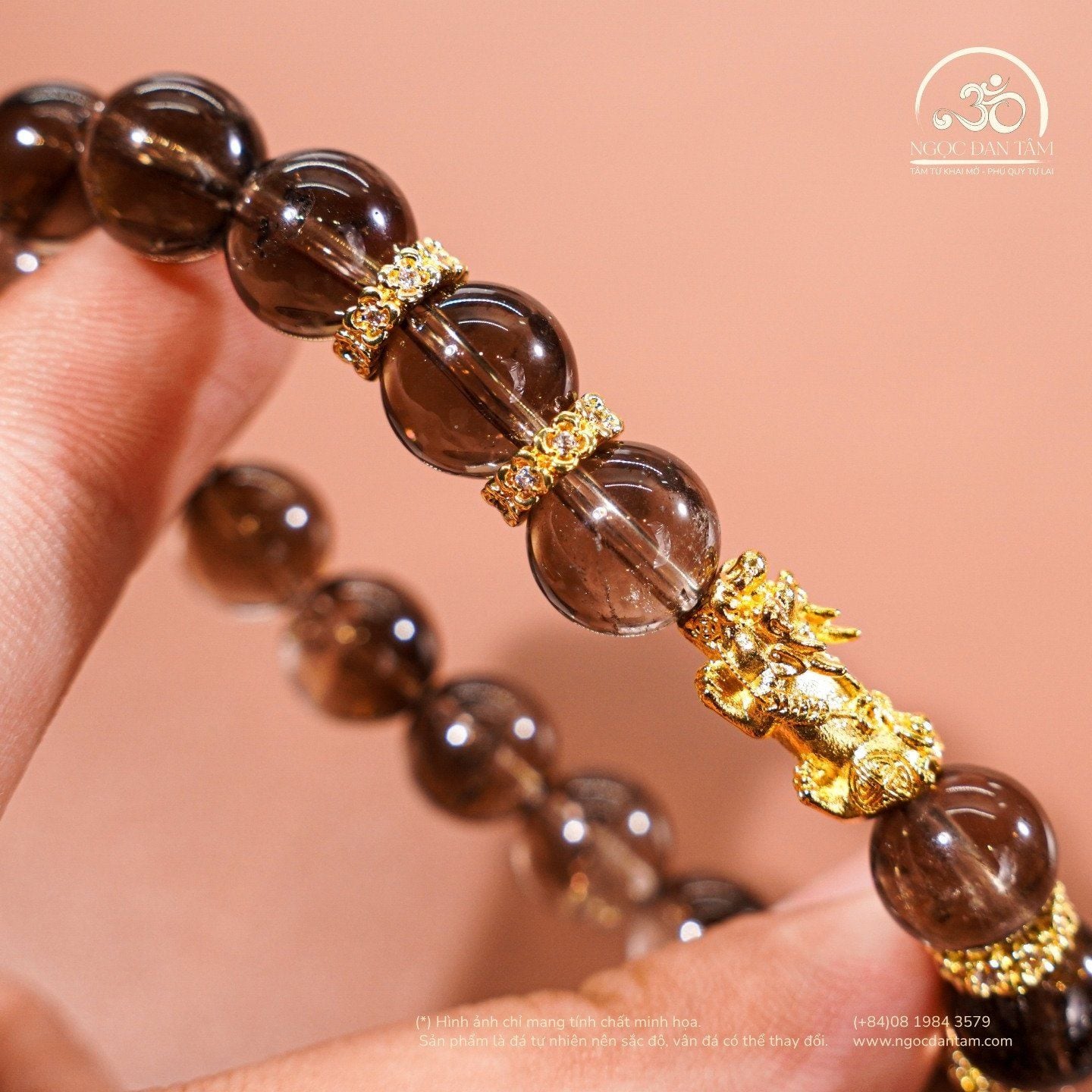  Vòng Tay Thạch Anh Khói 10mm 2A Phối Charm Tỳ Hưu 