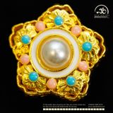  Charm Ngôi Sao Đính Ngọc Trai 22,13mm - Kim Loại Mạ Vàng Cao 
