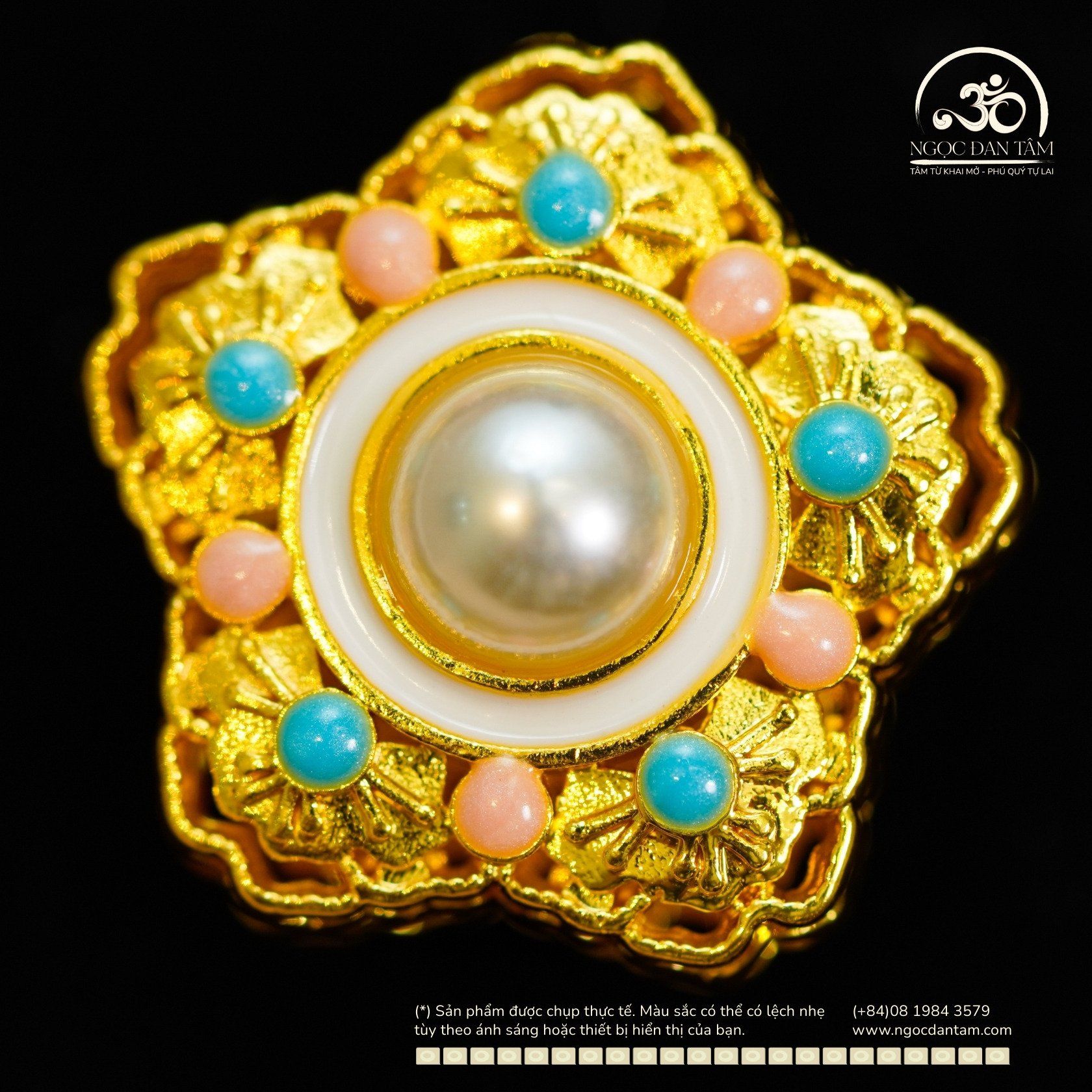  Charm Ngôi Sao Đính Ngọc Trai 22,13mm - Kim Loại Mạ Vàng Cao 