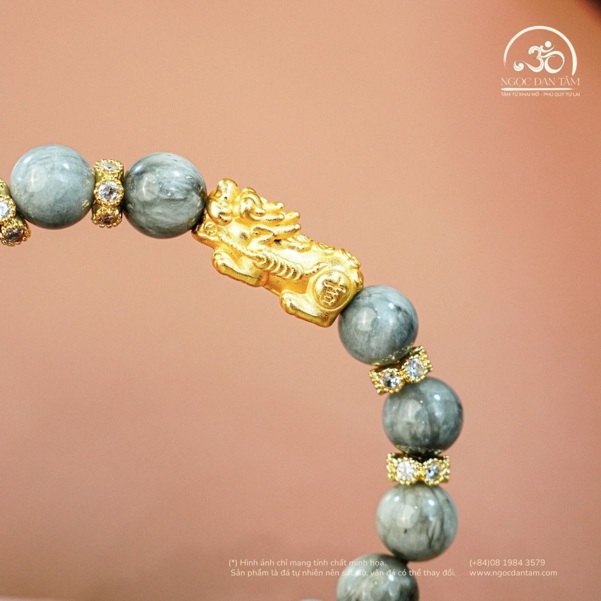  Vòng Tay Mắt Chim Ưng Xám 6A - 8mm Phối Charm Tỳ Hưu 