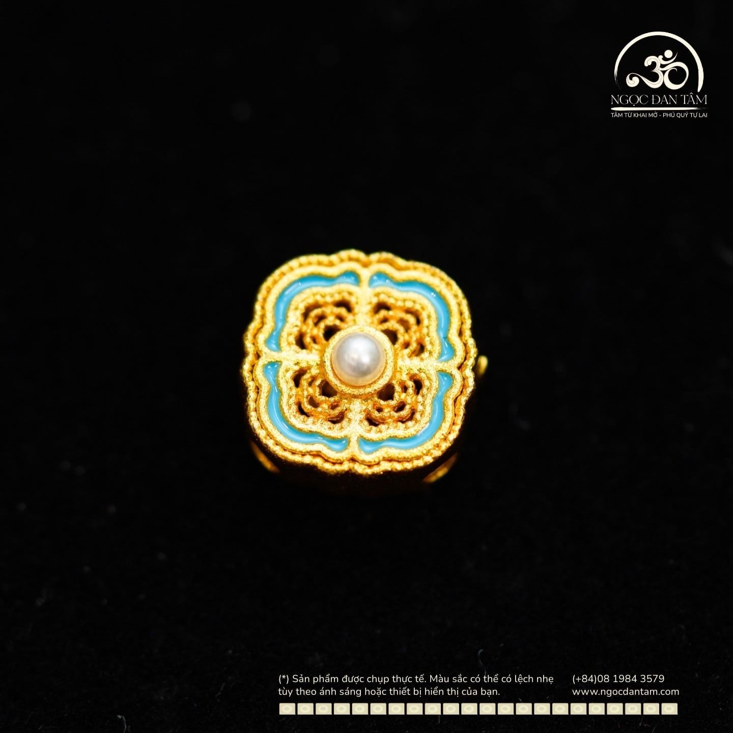  Charm Bướm Ren Xanh Băng Đính Ngọc Trai 11,09mm - Kim Loại Mạ Vàng Cao Cấp 