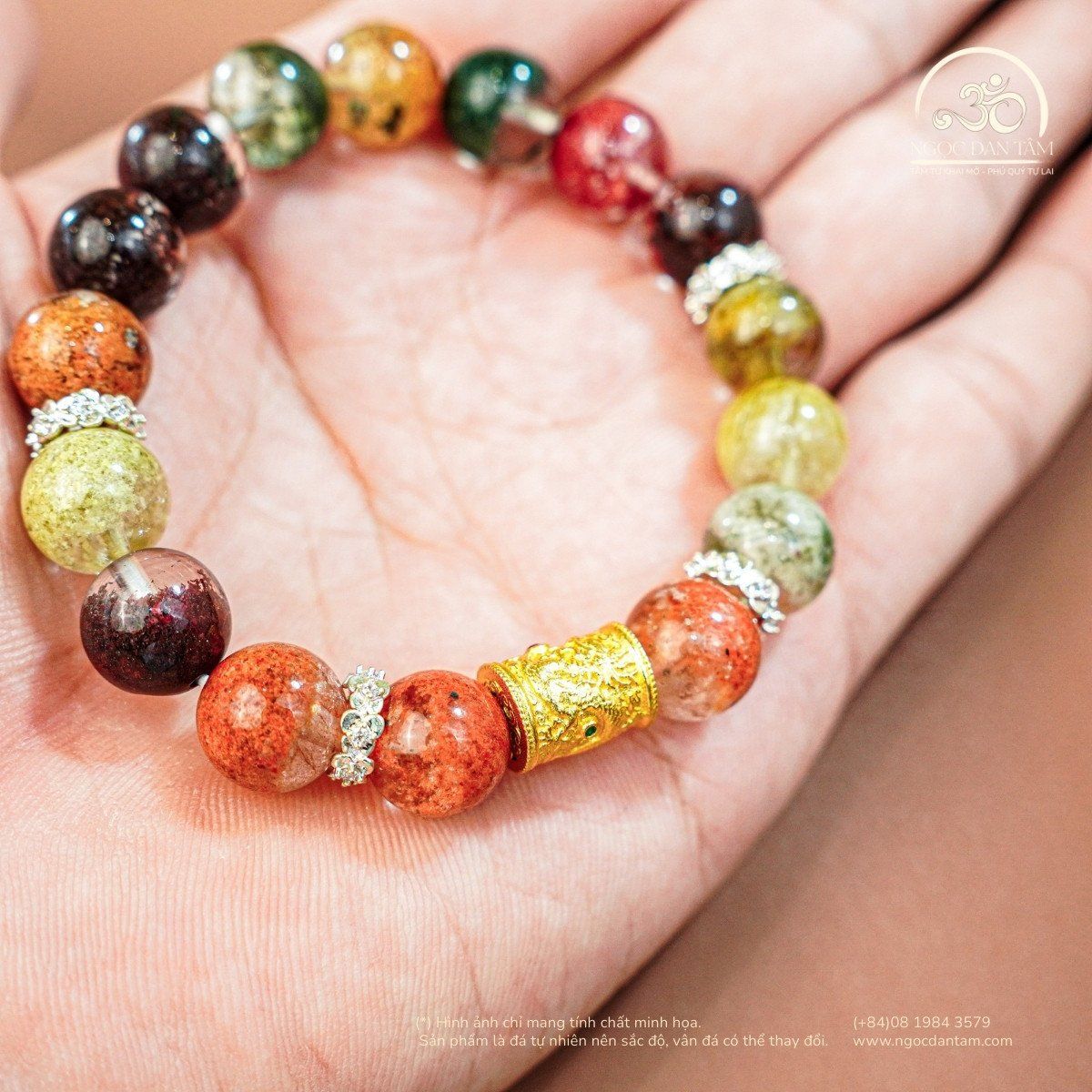  Vòng Tay Thạch Anh Ưu Linh Hoa 10mm 5A Phối Charm Rồng 2 Màu Đá 