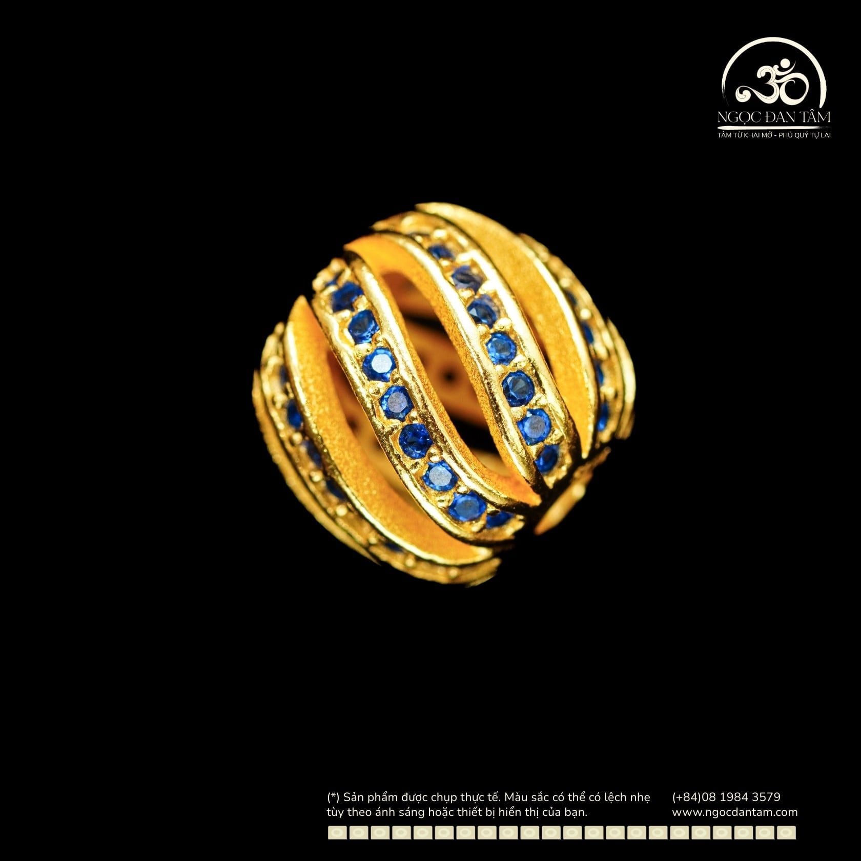  Charm Tròn Xoắn Đá Xanh 8.88mm - Bạc 925 Mạ Vàng Cao Cấp 
