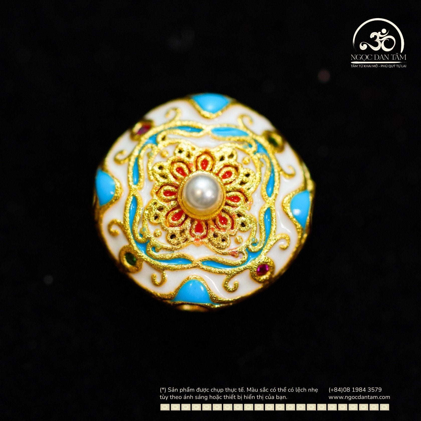  Charm Sứ Thanh Hoa Đính Ngọc Trai 13,30mm - Kim Loại Mạ Vàng Cao Cấp 