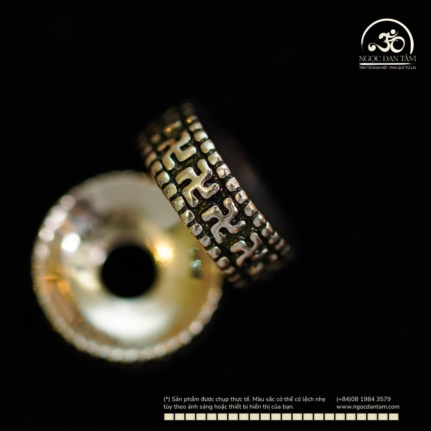  Charm Đệm Chữ Vạn Lớn 10mm - Bạc 925 Cao Cấp 