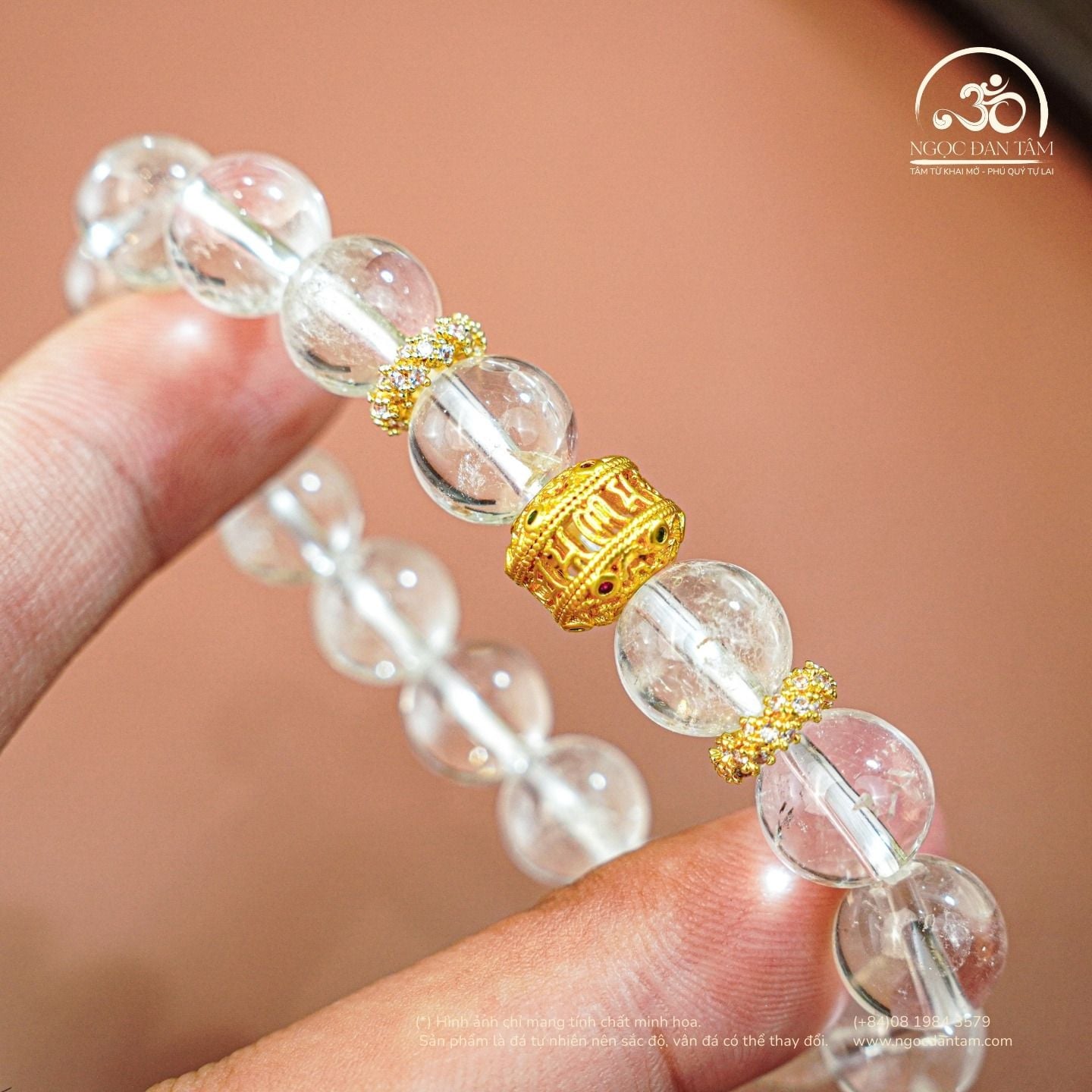  Vòng Tay Đá Thạch Anh Trắng 2A - 10mm  Phối Charm 
