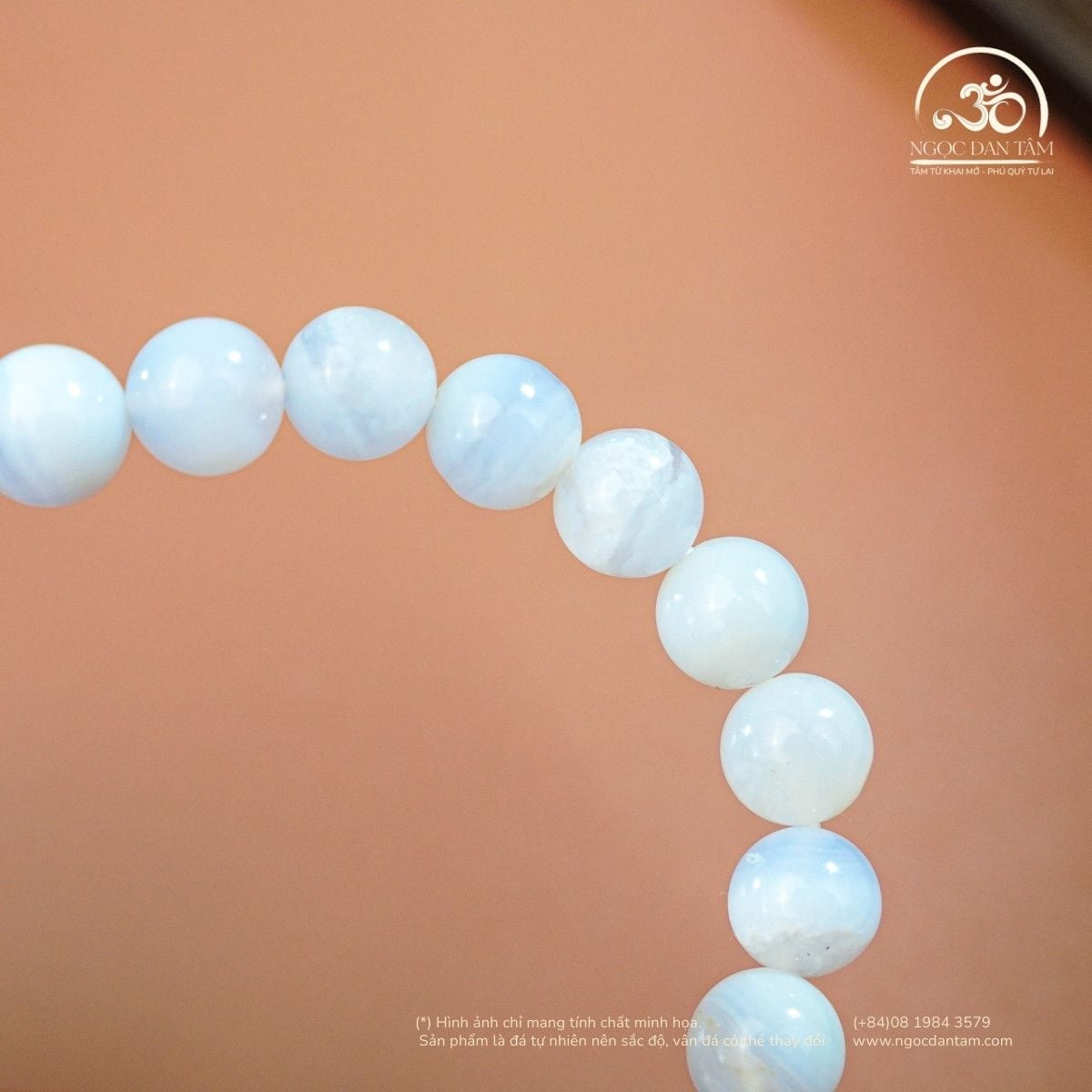  Vòng Tay Mã Não Xanh Lace 8mm 3A Phối Charm Trụ Chú Omani 