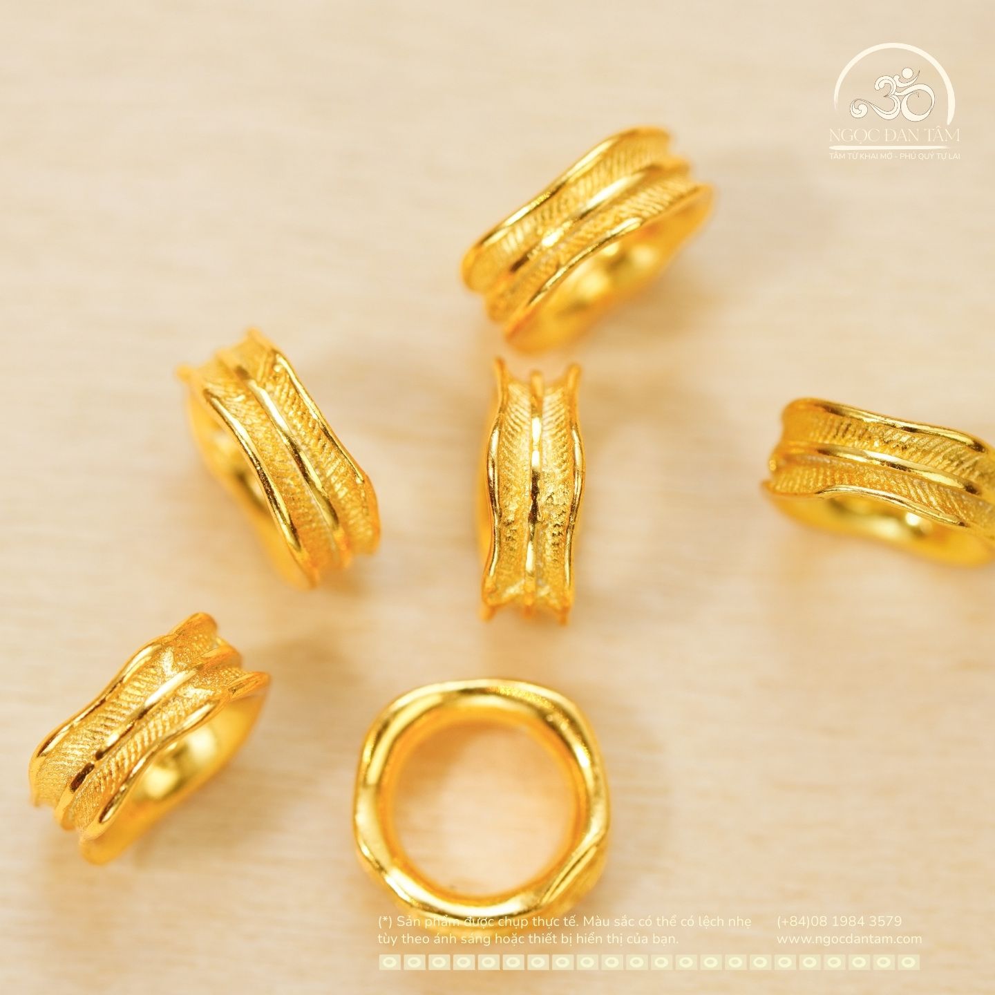  Charm Tròn Gân 6.60mm - Bạc 925 Mạ Vàng Cao Cấp 