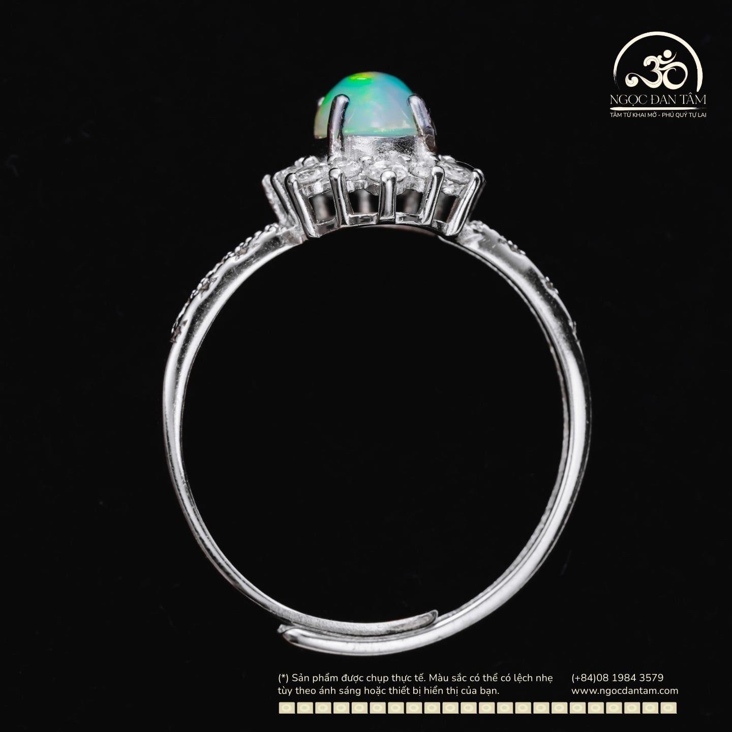  Nhẫn Bạc 925 Đính Đá Opal Hoa 6x8mm 