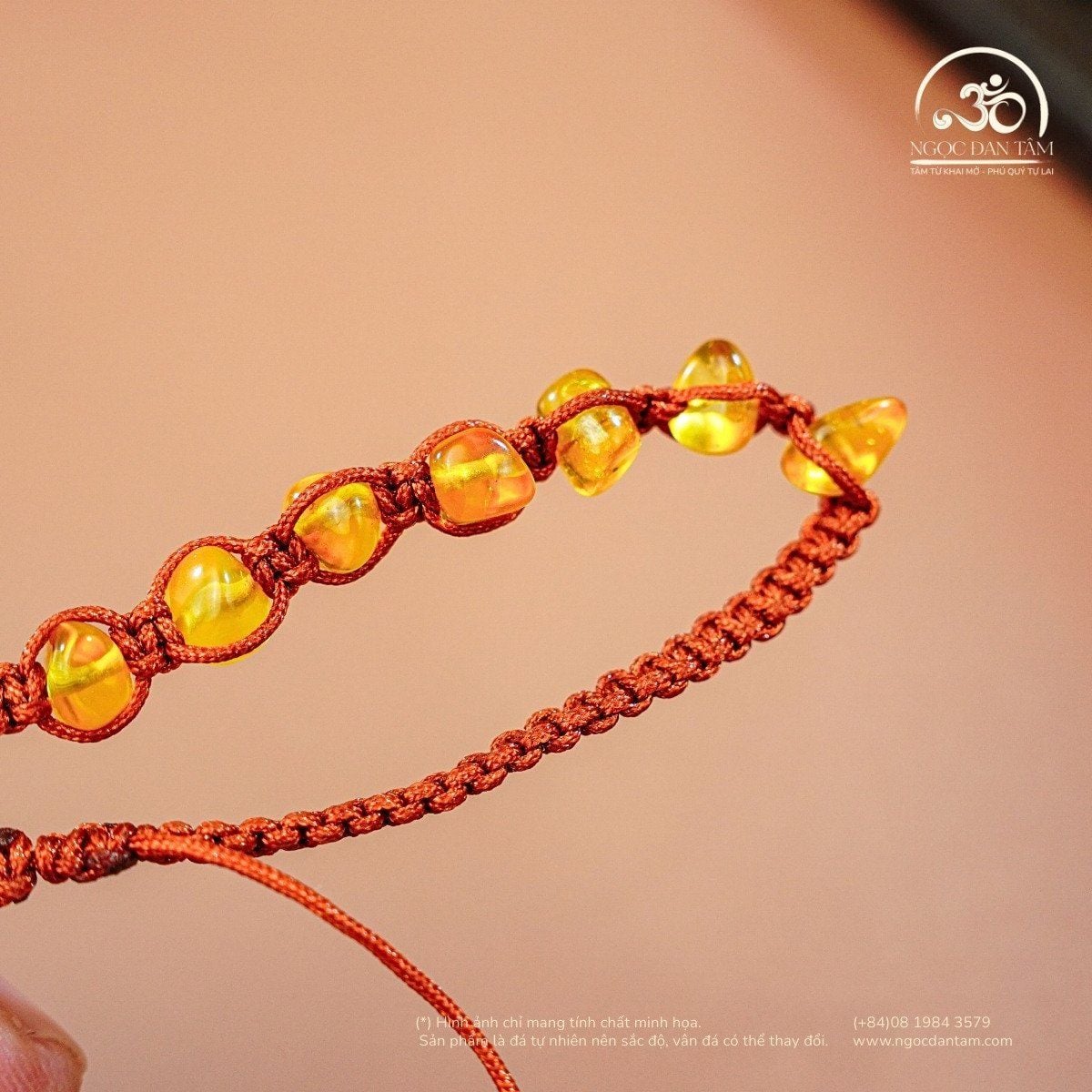  Vòng Tay Hổ Phách Cognac Dây Nút Ngang (7 Hạt) 
