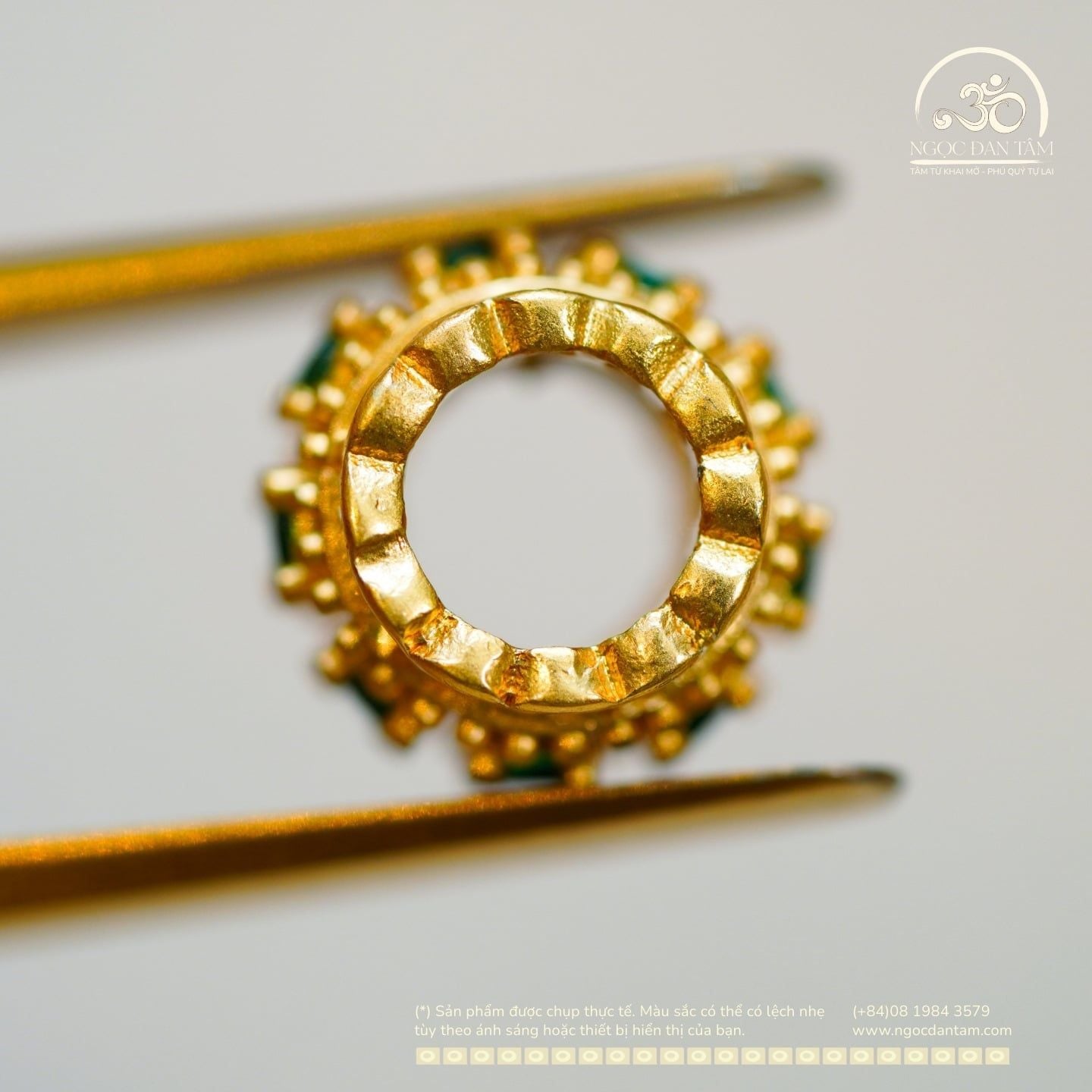  Charm Trụ Tròn Đính Hạt Xanh 9,51mm - Kim Loại Mạ Vàng Cao Cấp 