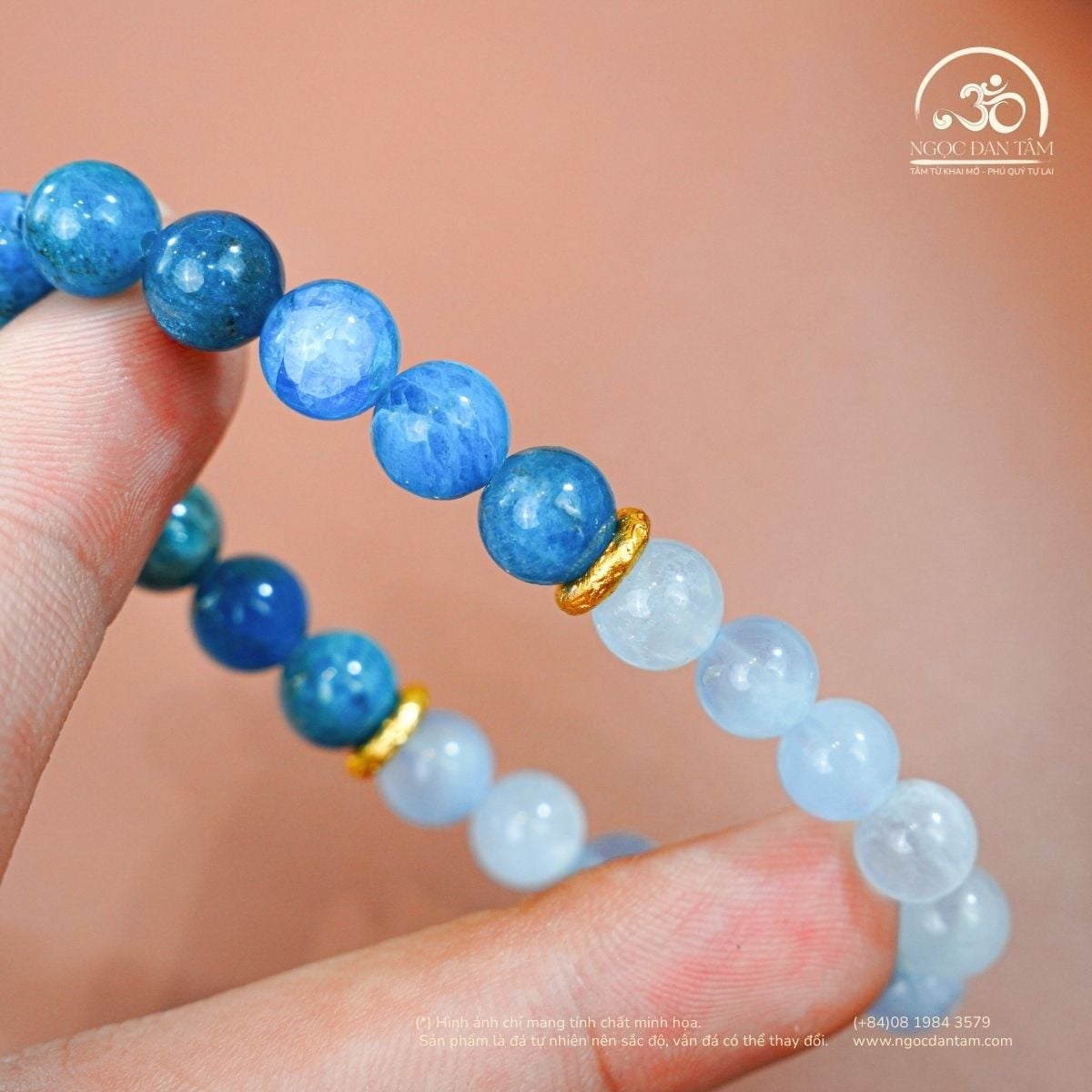  Vòng Tay Lưu Thủy (Aquamarine 7mm 3A & Apatite 8mm 2A) 