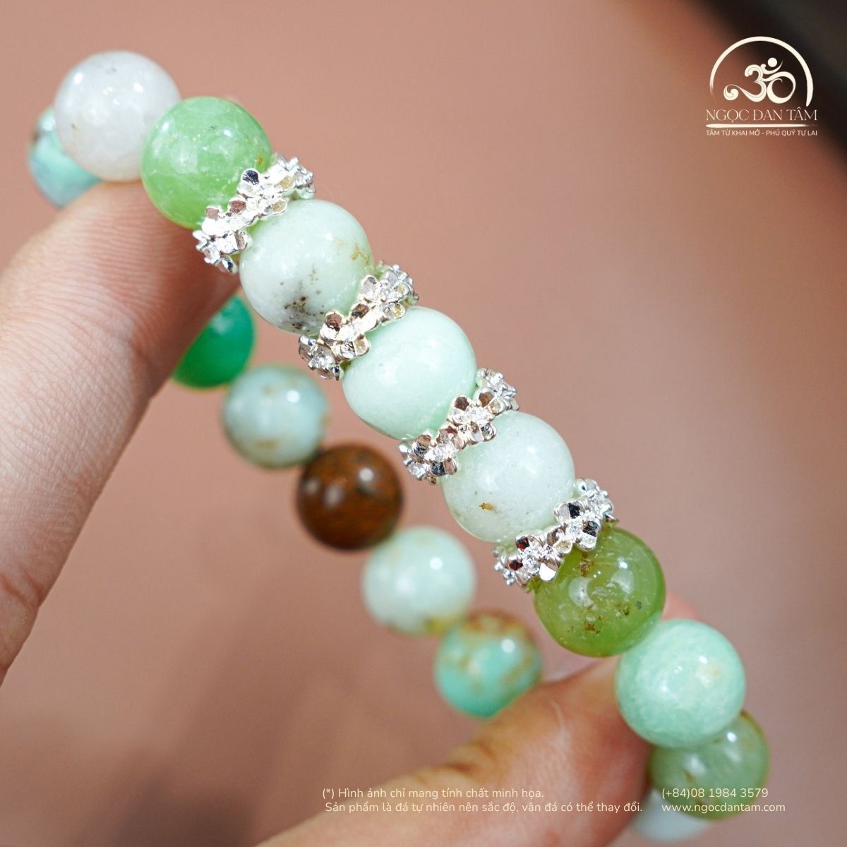  Cẩm Thạch Úc Charm Bạc Cỏ 3 Lá 10mm 2A 