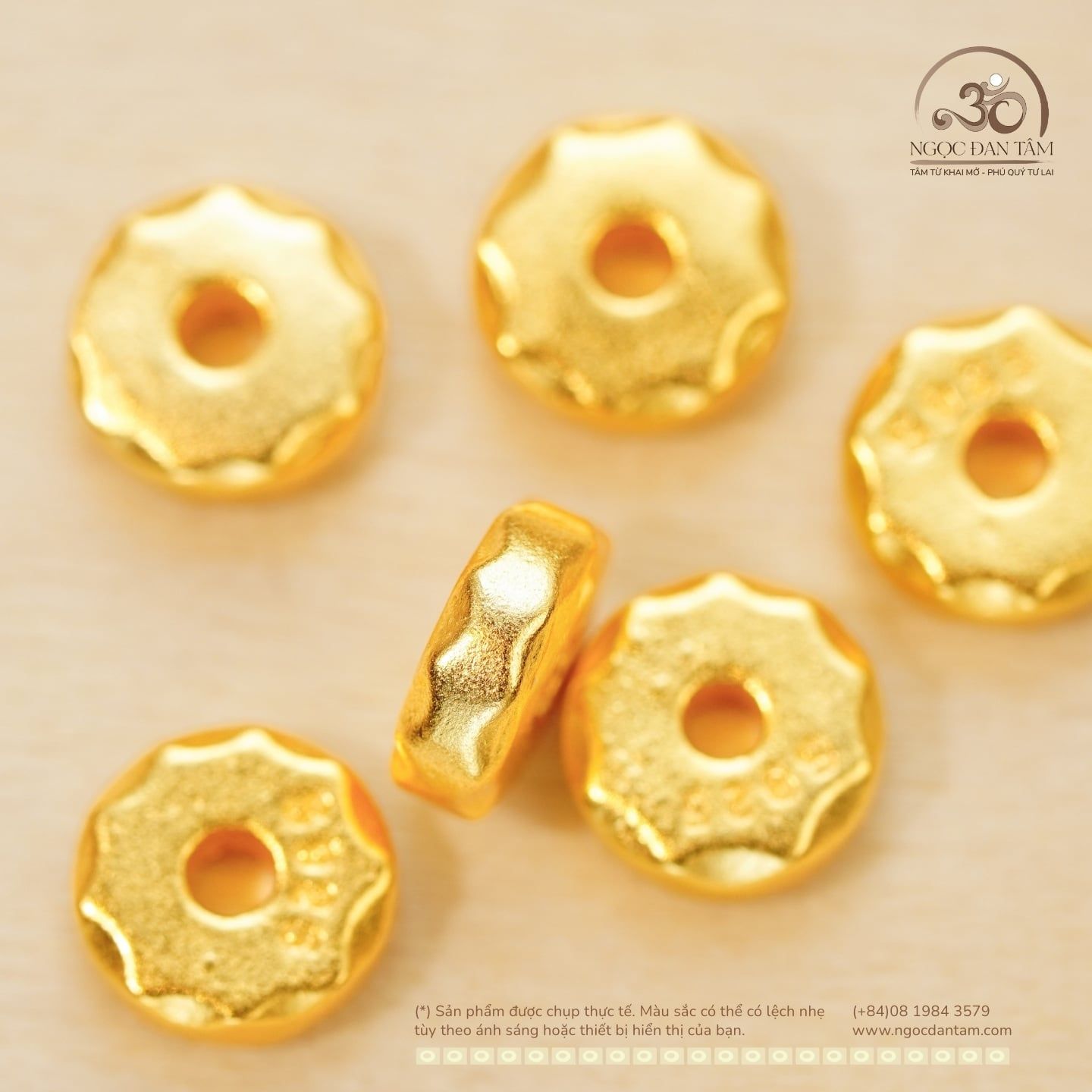  Charm Bánh Răng Hình Khối 7mm - Bạc 925 Mạ Vàng Cao Cấp 