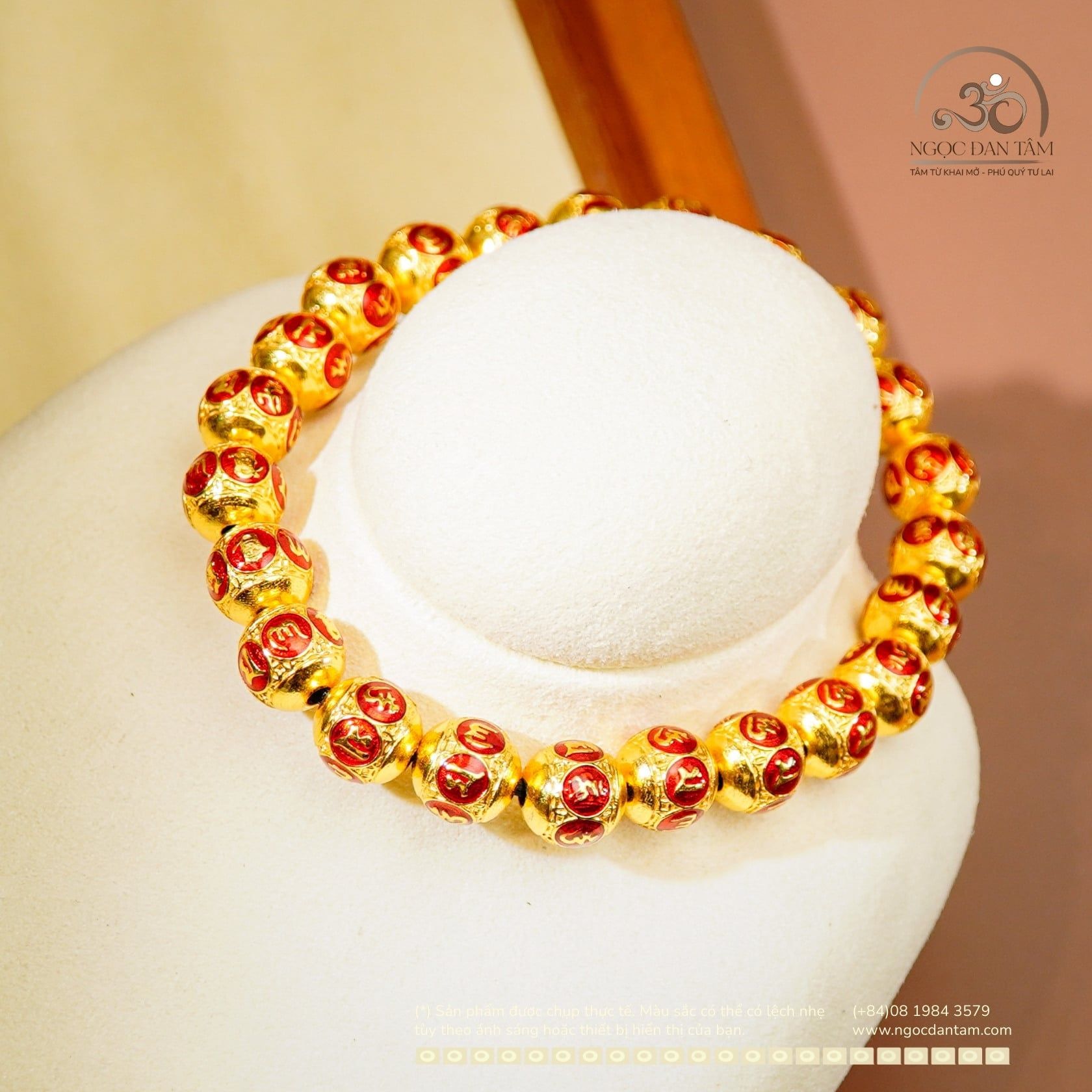  Lắc Tay Bạc 925 Mạ Vàng Lục Tự Chân Ngôn 