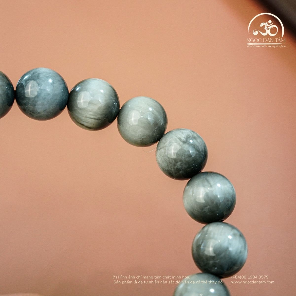  Vòng Tay Mắt Chim Ưng Xám 6A - 10mm Phối Charm Bánh Xe Pháp Luân 